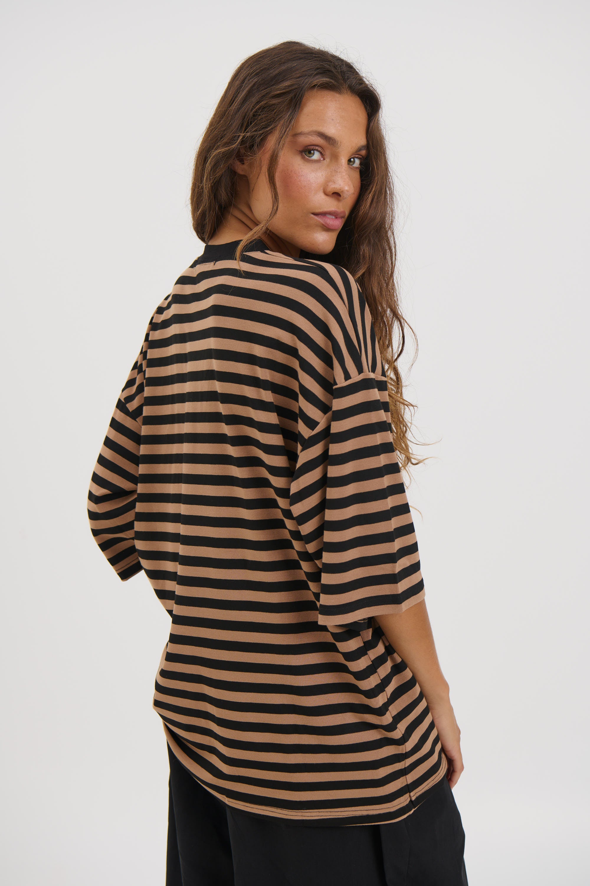 Unisex Lesley Stripe Crew Tee Mocha