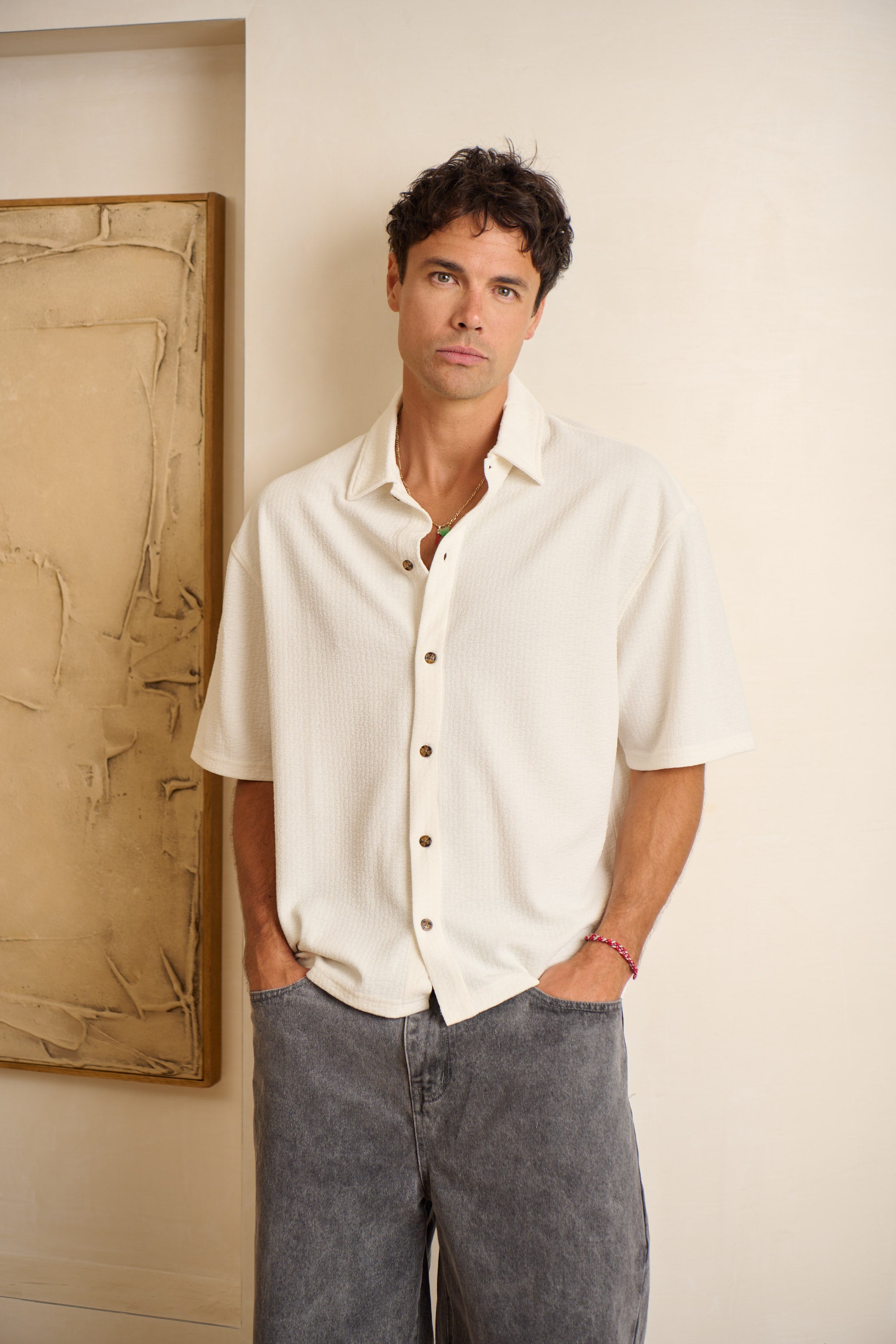 Lucas Drop Shirt Soft Texture White