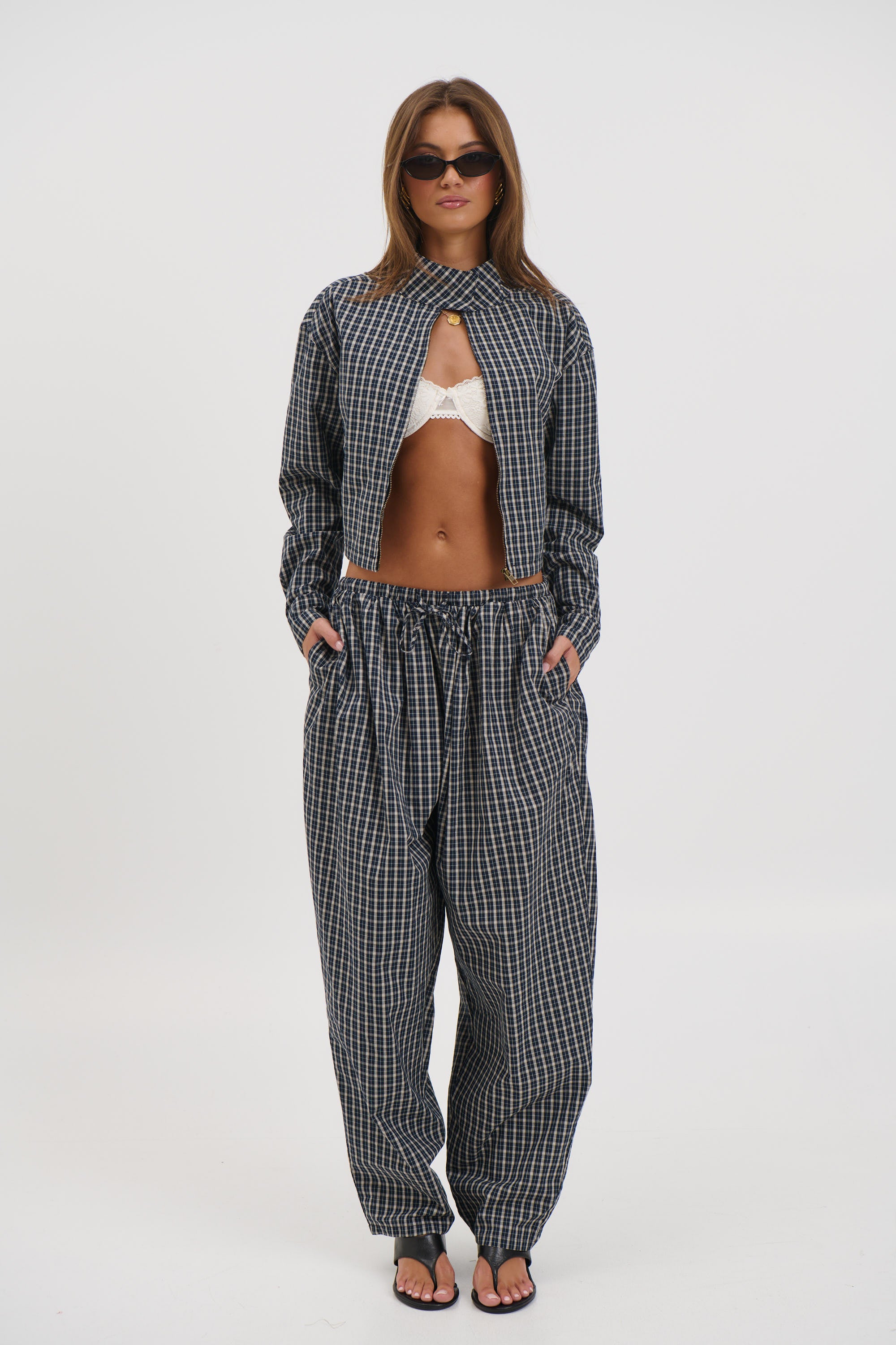 Aura Jacket Navy Lemon Plaid