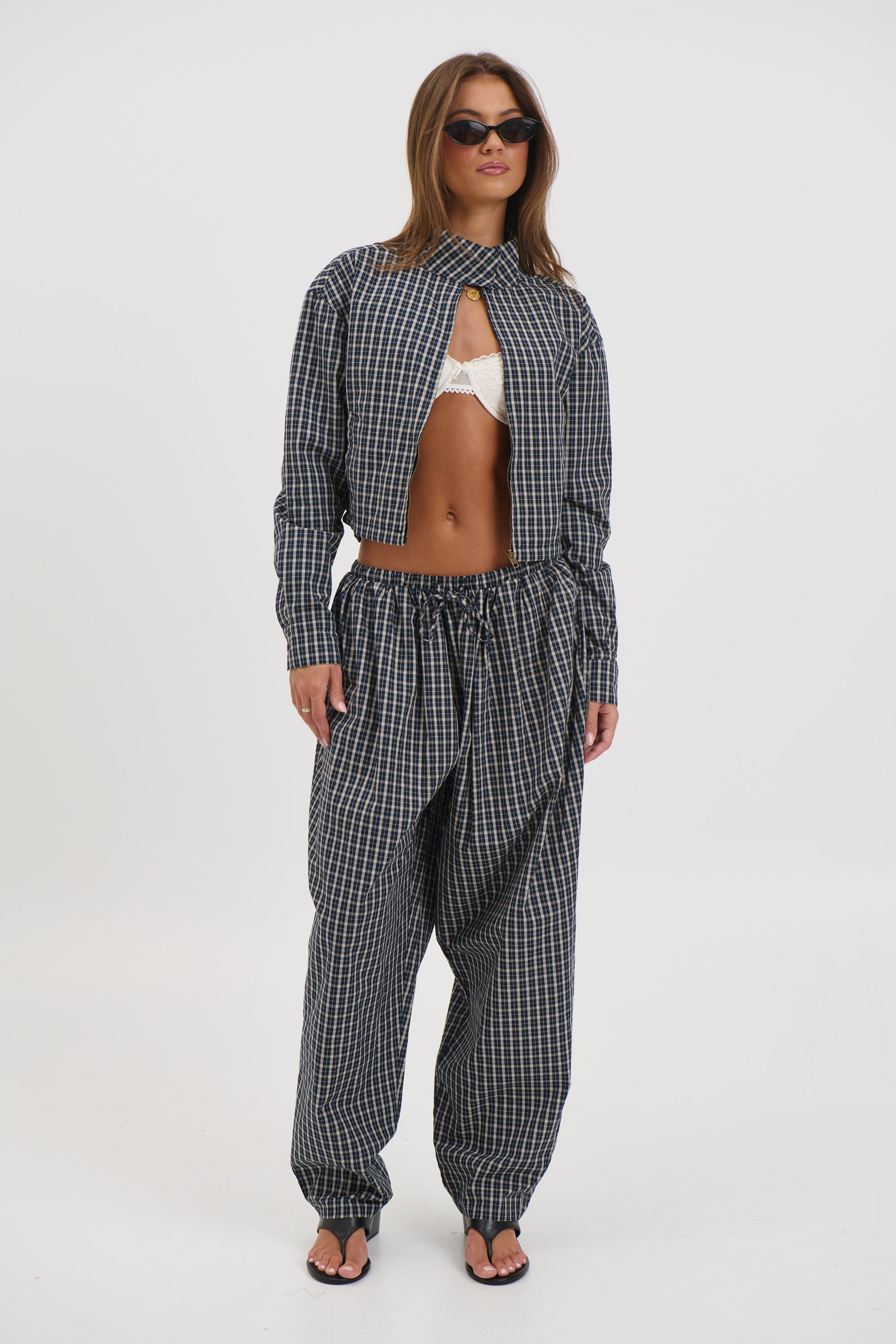Aura Pant Navy Lemon Plaid