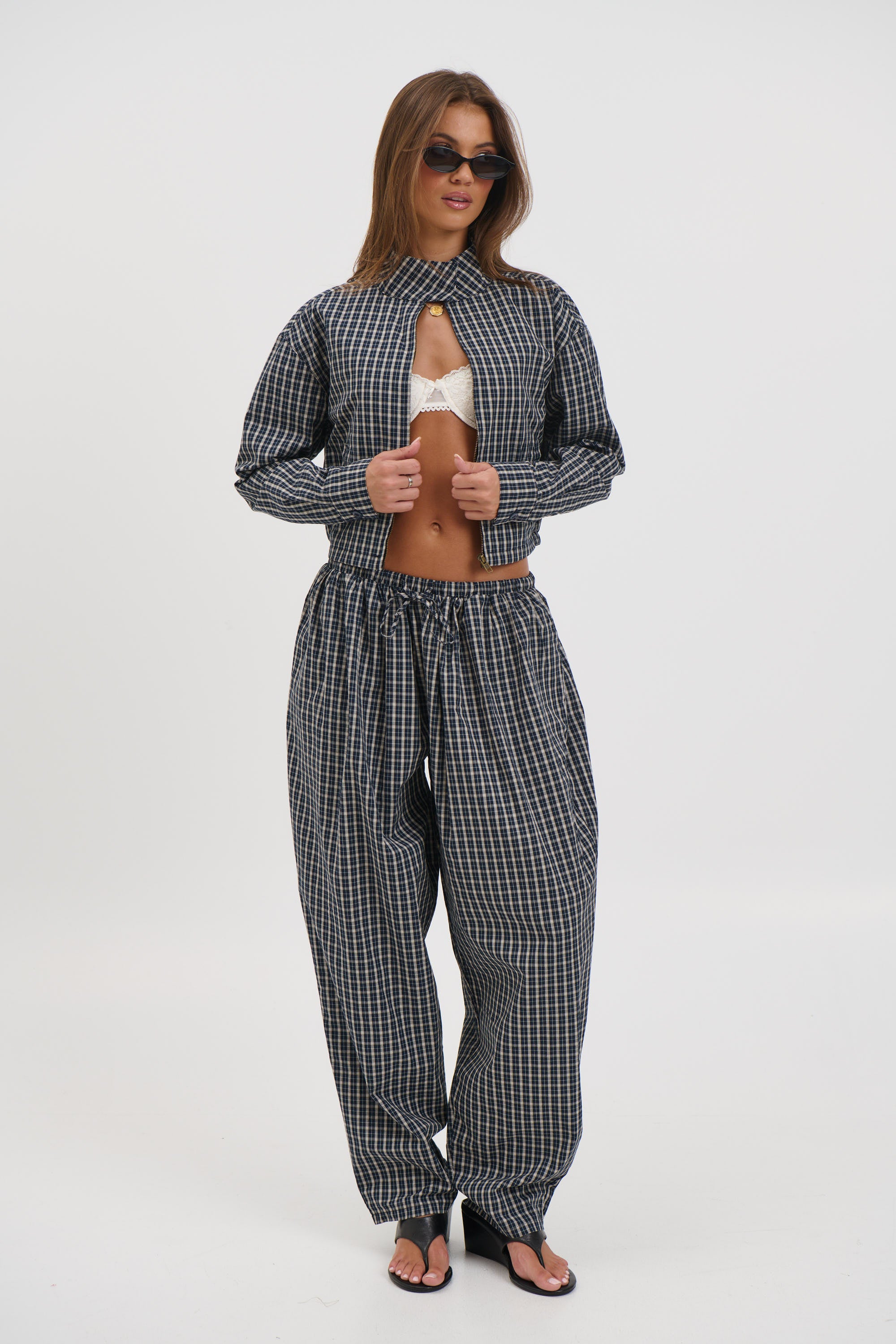 Aura Pant Navy Lemon Plaid