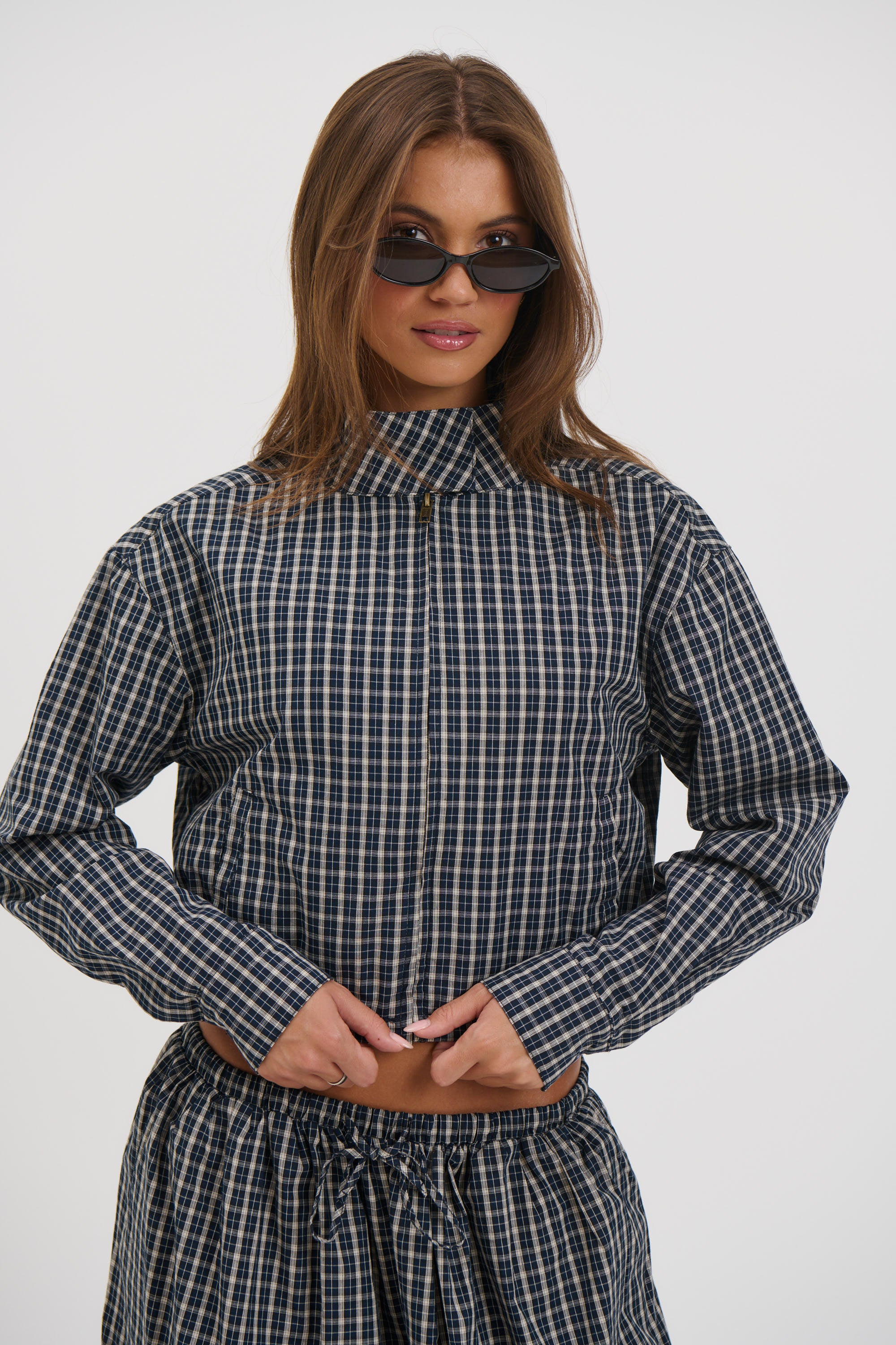 Aura Jacket Navy Lemon Plaid