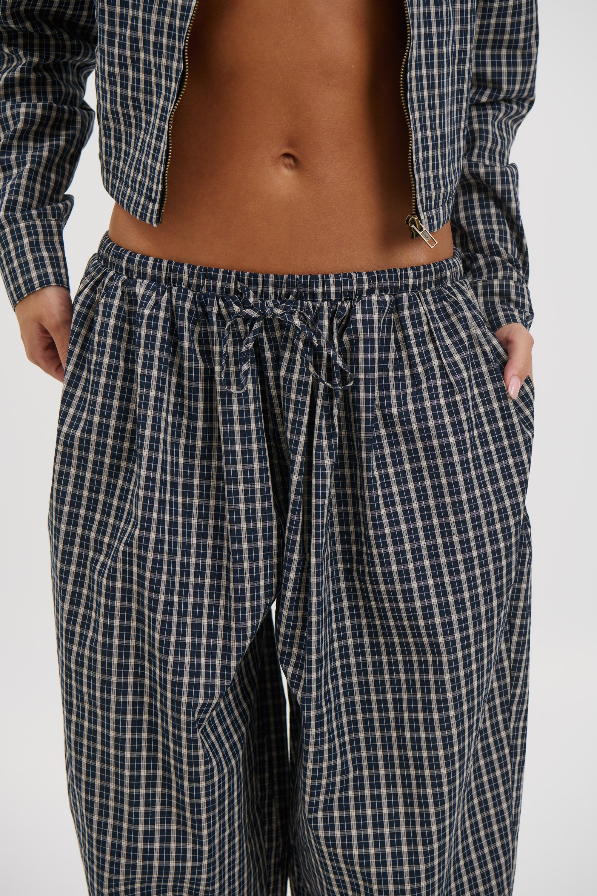 Aura Pant Navy Lemon Plaid