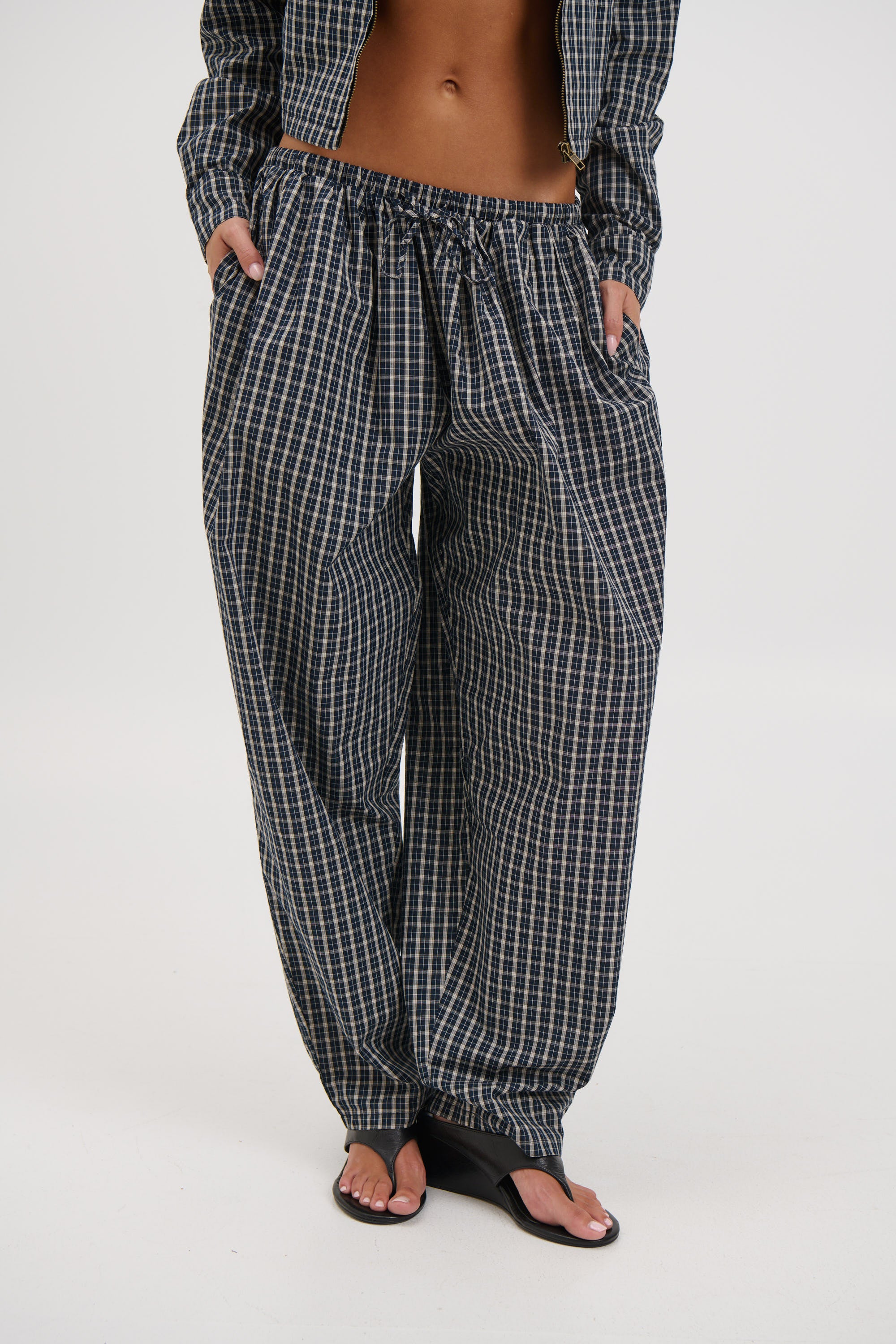 Aura Pant Navy Lemon Plaid
