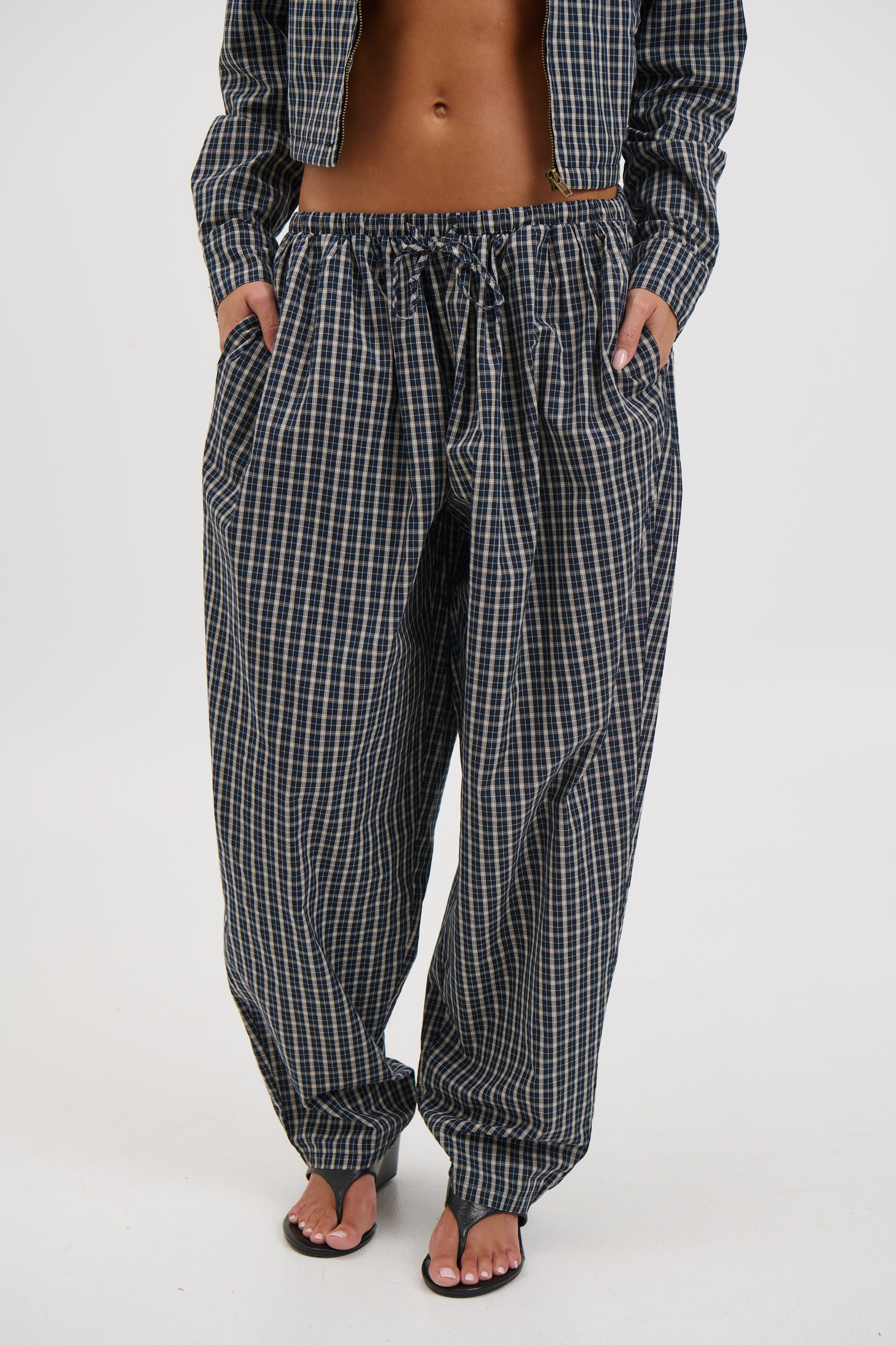 Aura Pant Navy Lemon Plaid