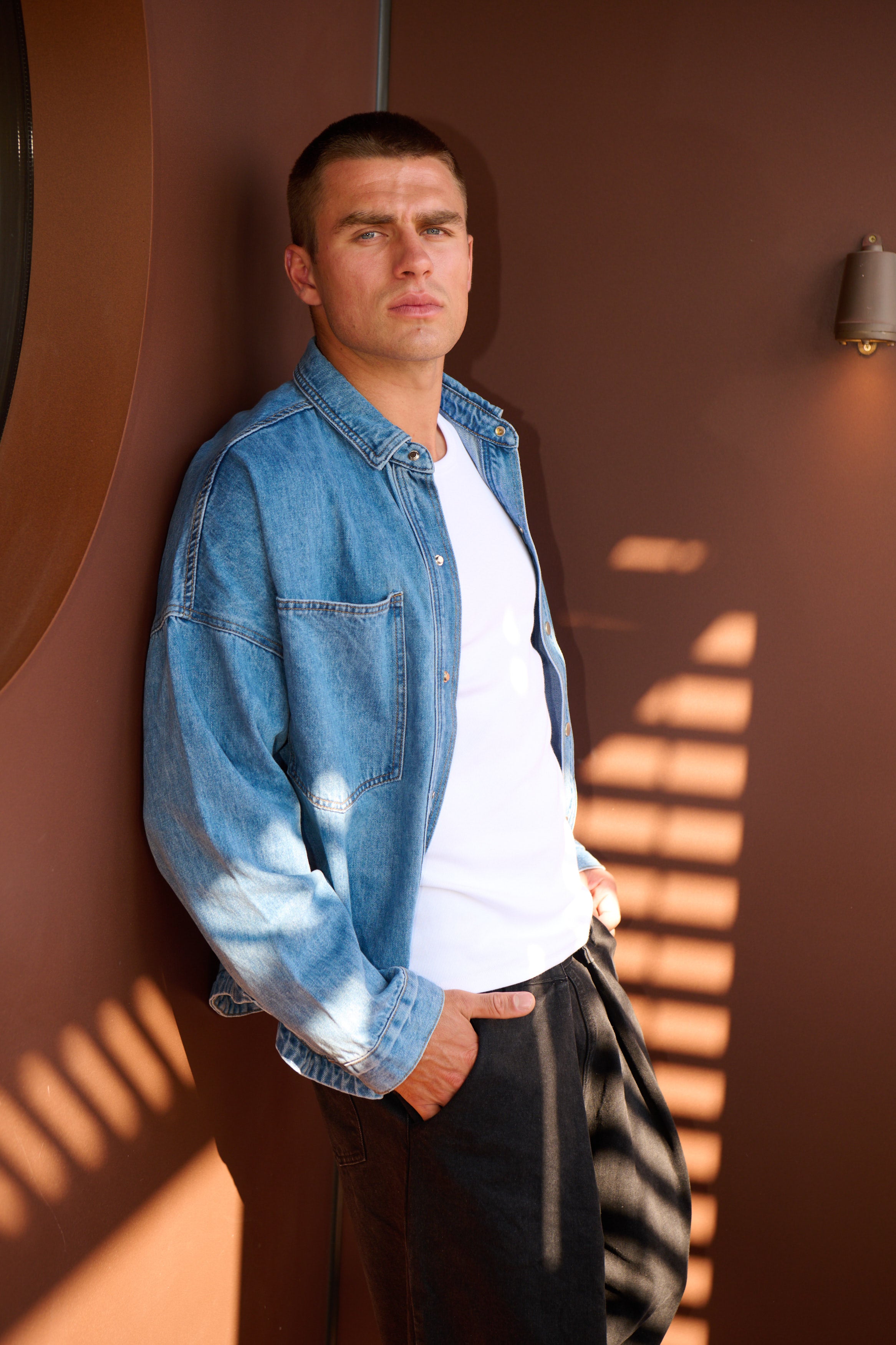 Drop Shoulder Denim Shirt Blue