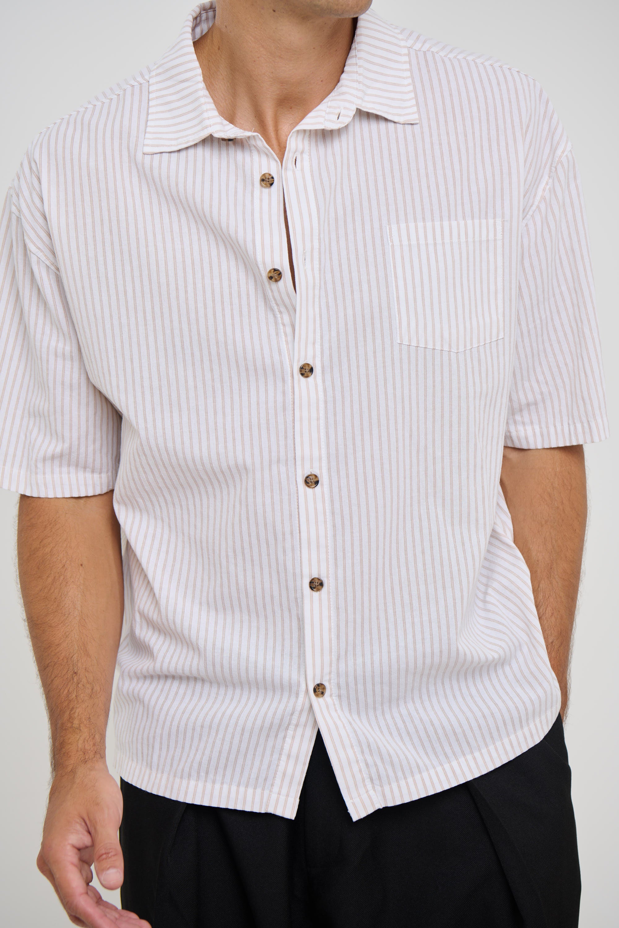 Nathaniel Drop Shirt Stripe Coffee