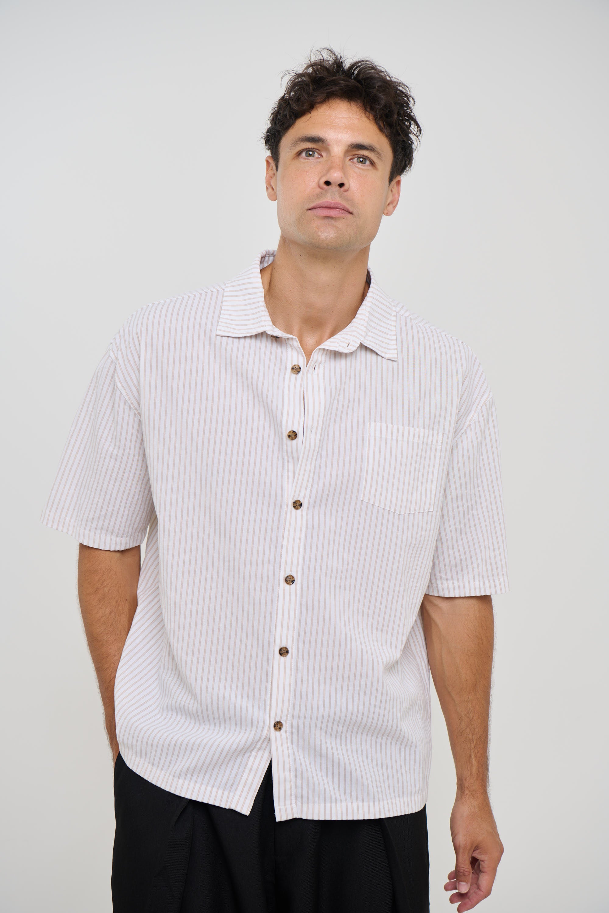 Nathaniel Drop Shirt Stripe Coffee
