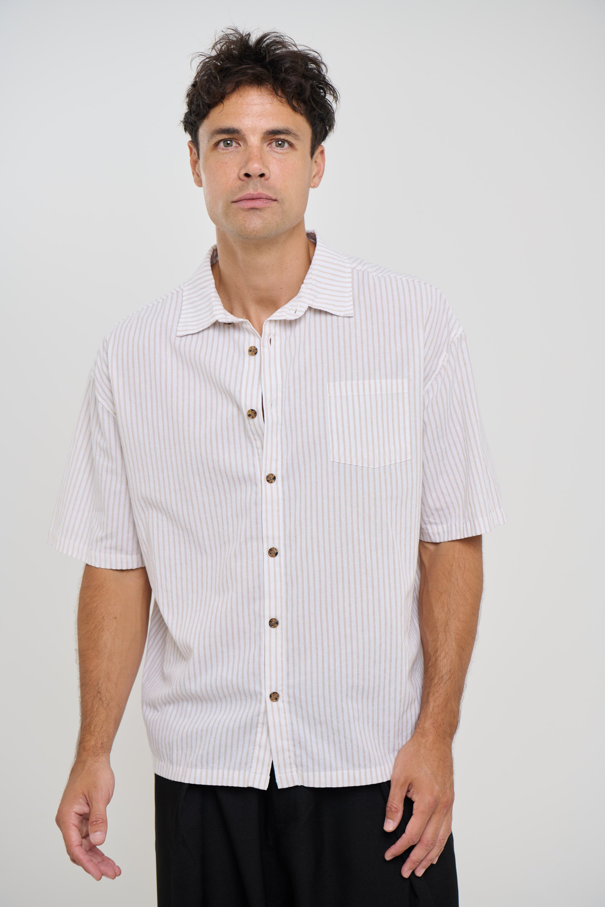 Nathaniel Drop Shirt Stripe Coffee