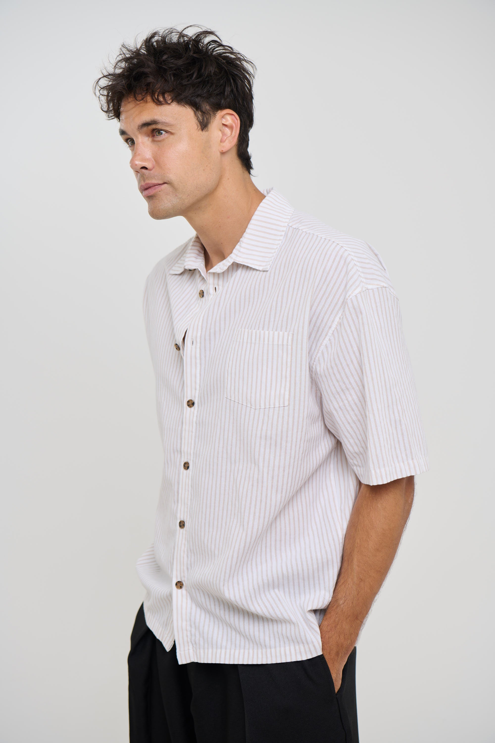 Nathaniel Drop Shirt Stripe Coffee