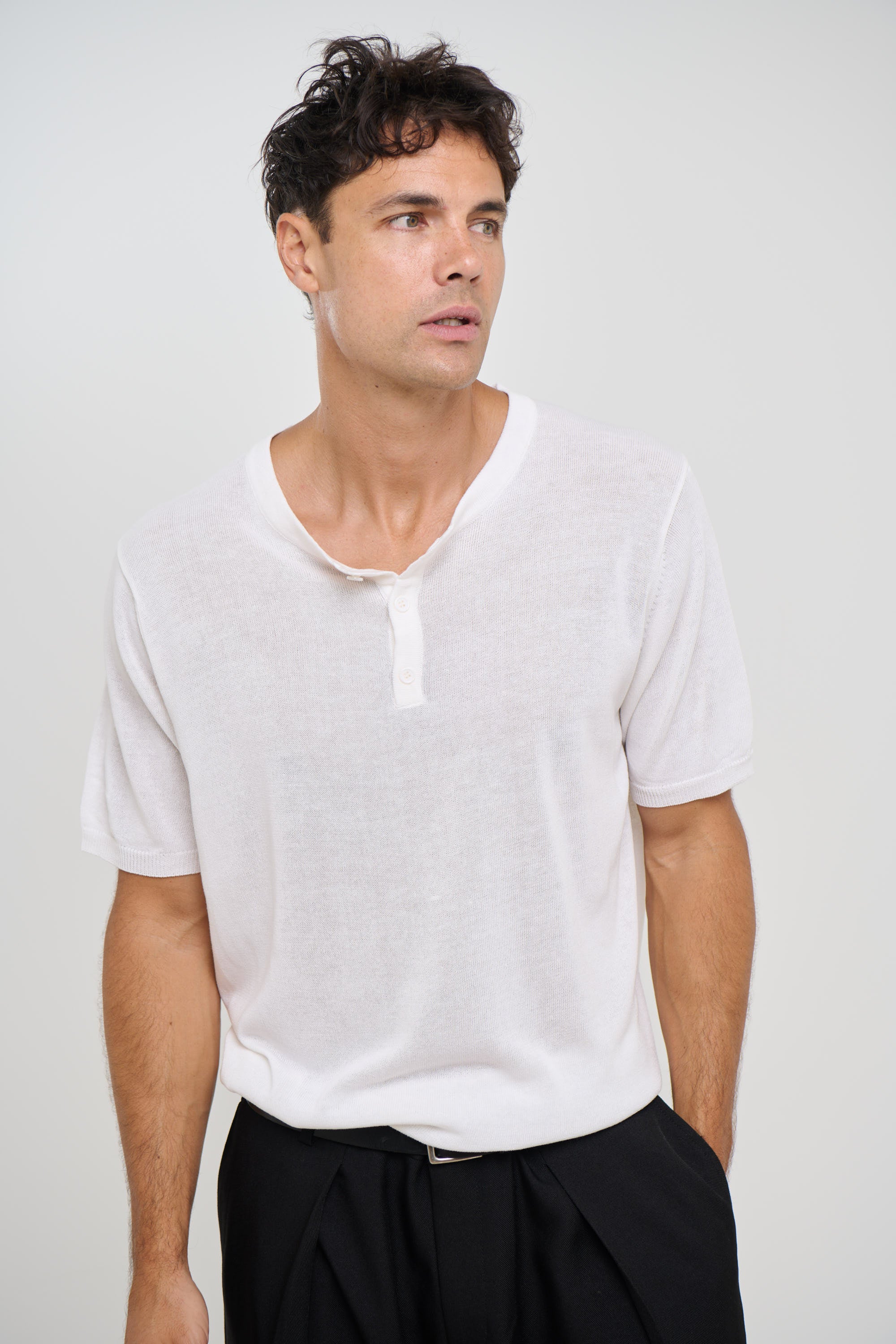 Knitted Henley Tee White