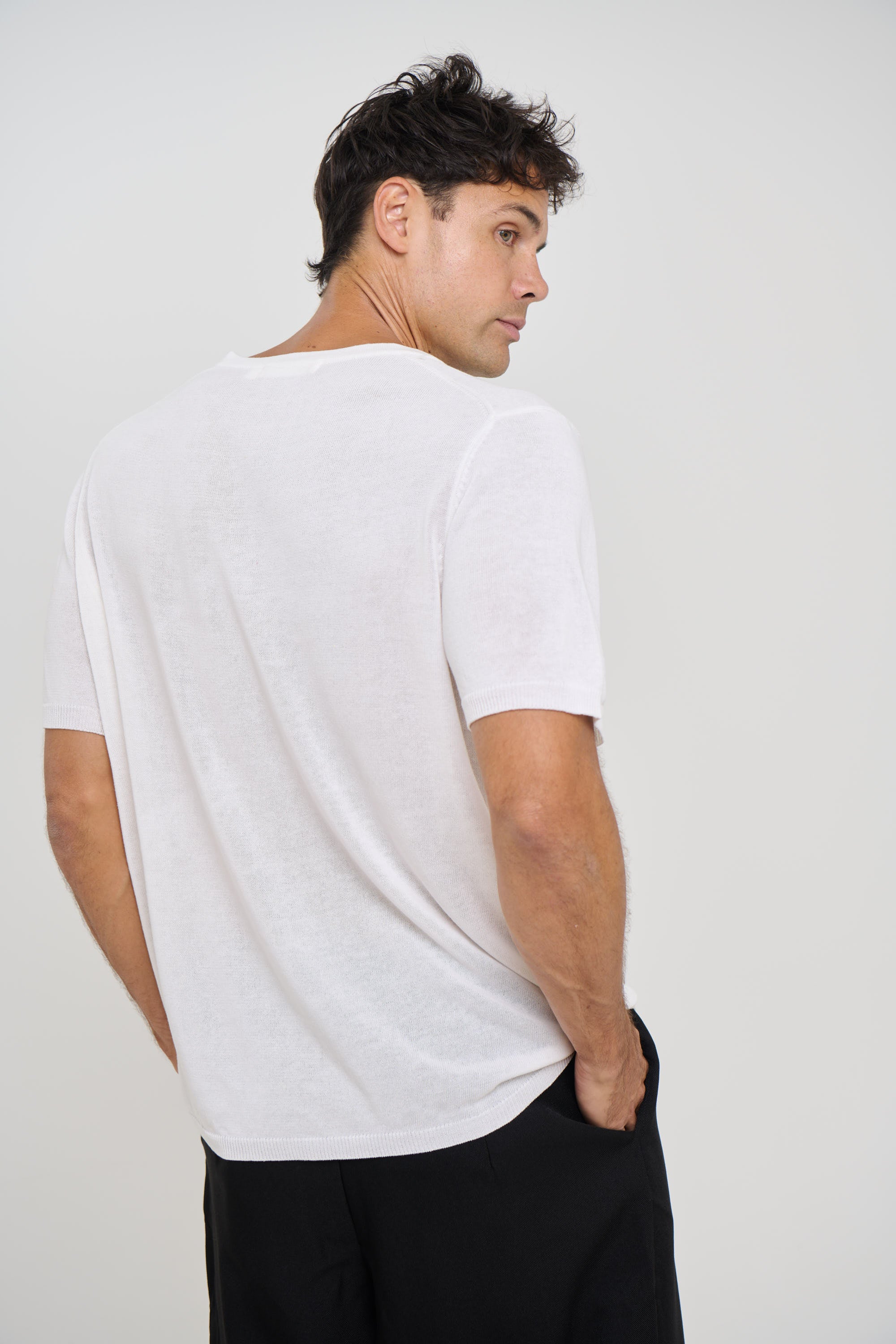 Knitted Henley Tee White