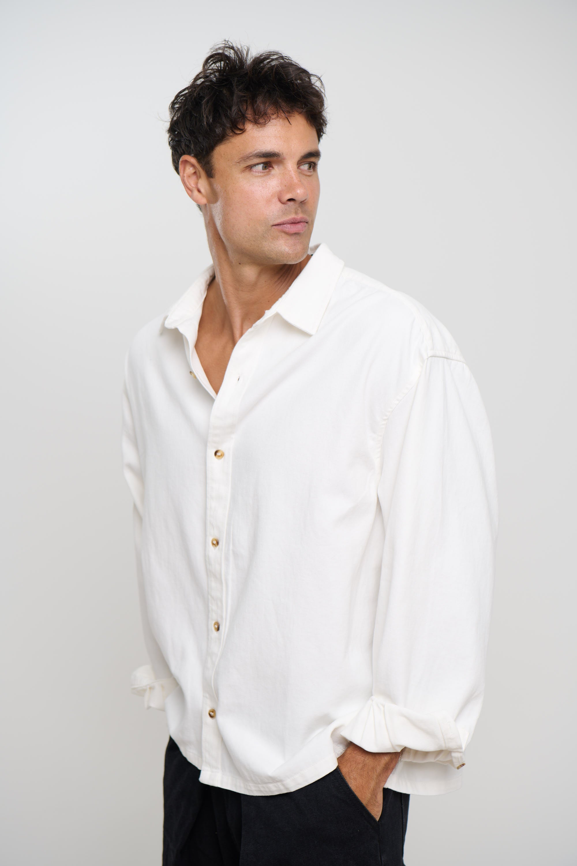 Phillip Washed Cotton Overshirt White