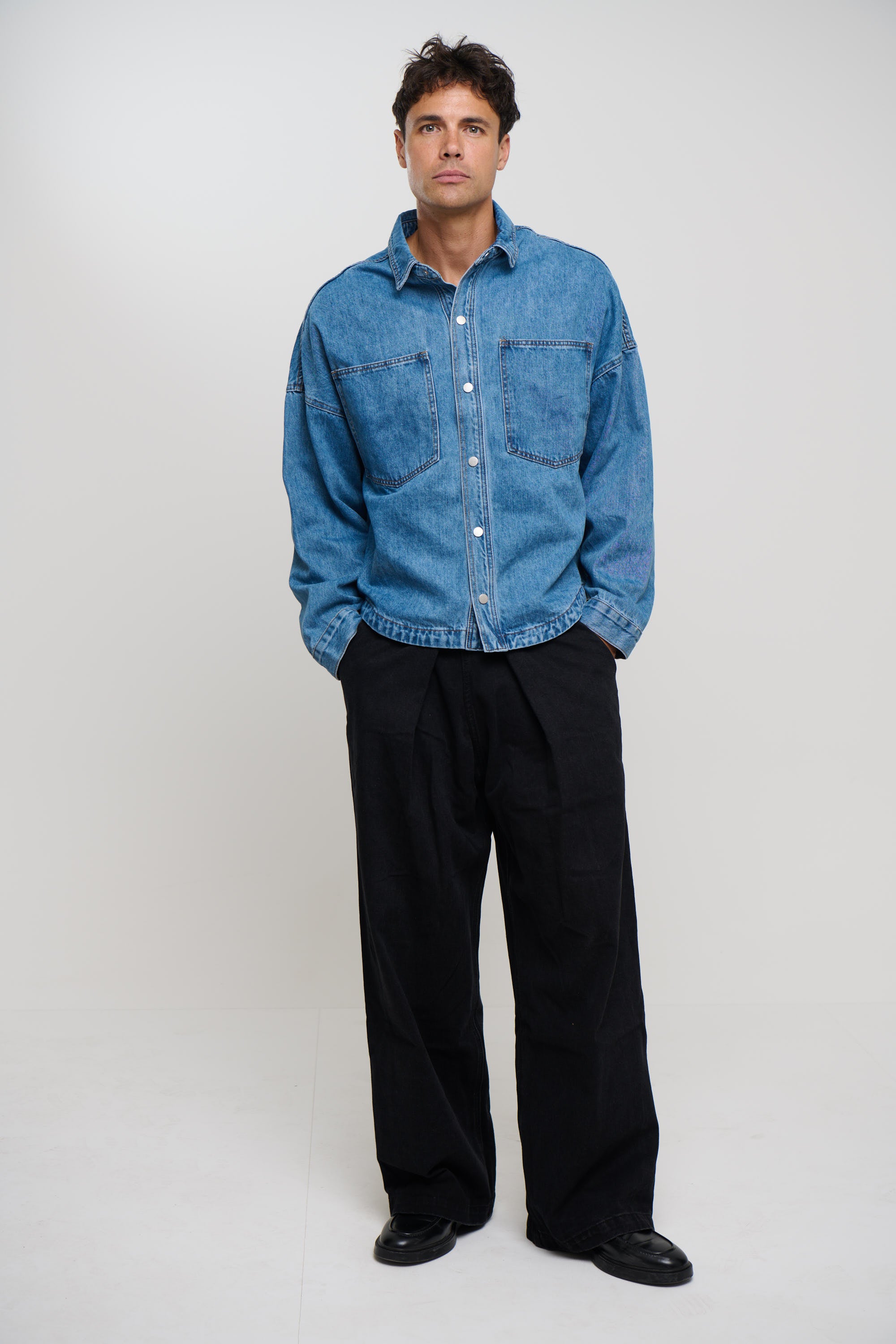 Drop Shoulder Denim Shirt Blue