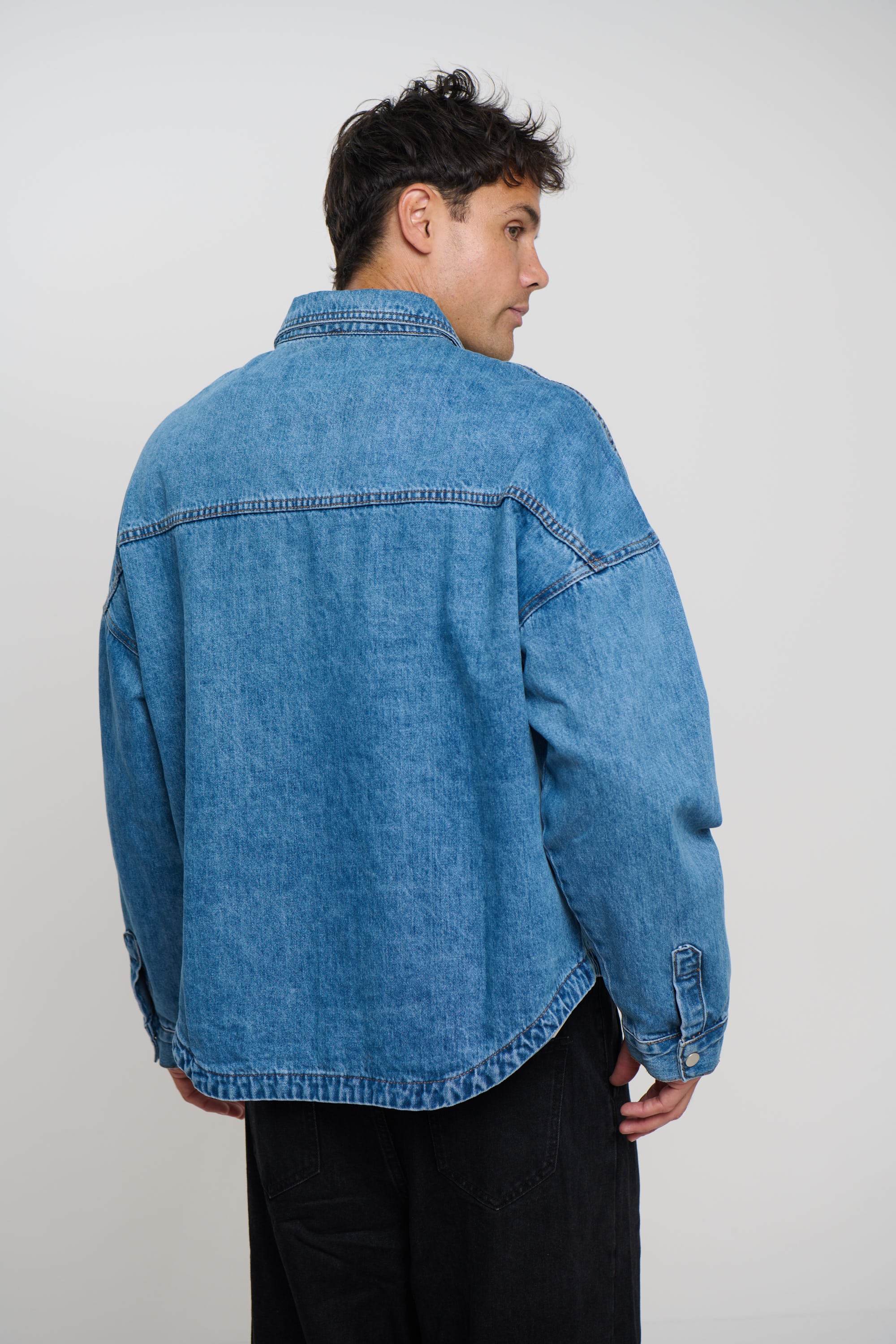 Drop Shoulder Denim Shirt Blue
