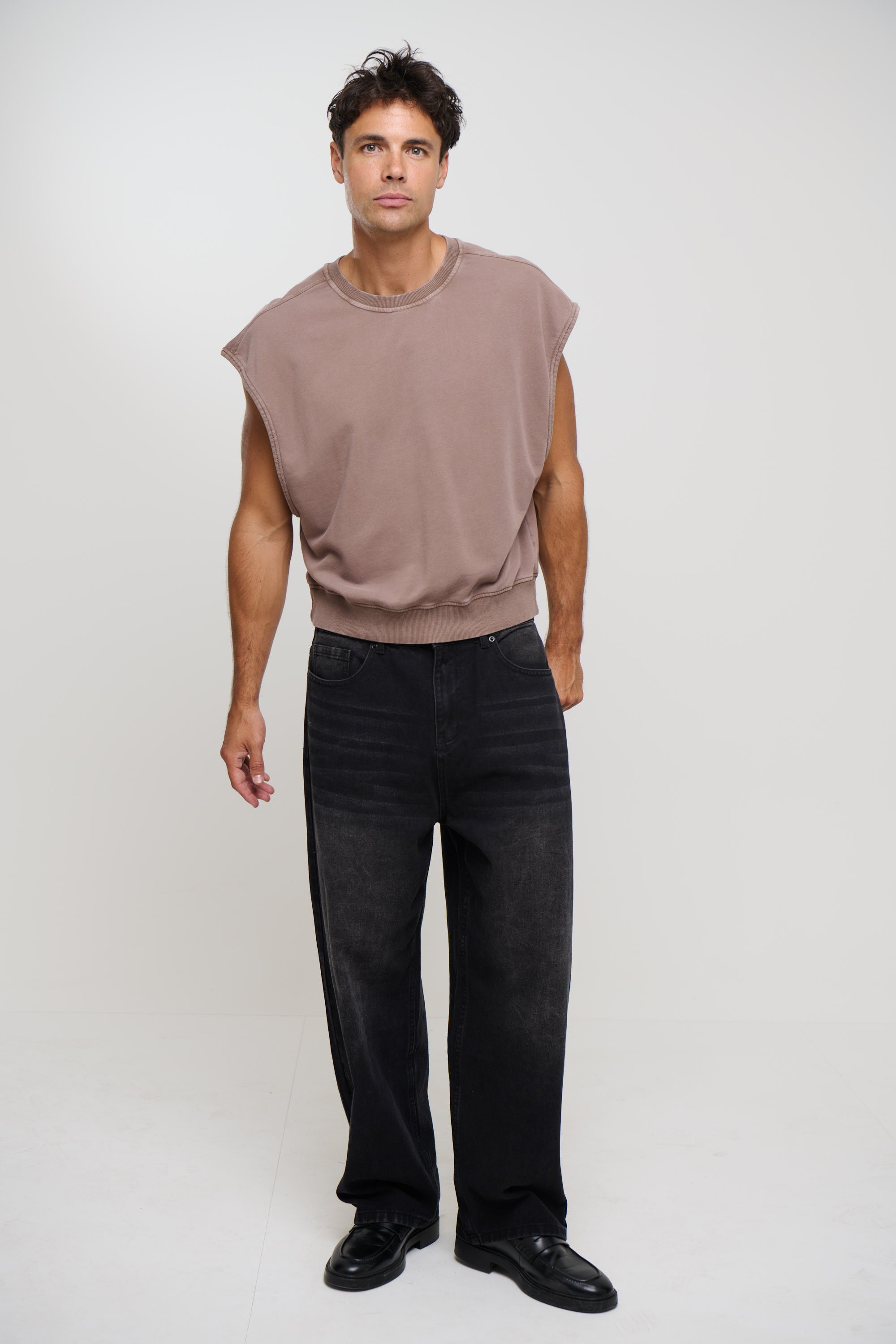 Cropped Fleece Ribbed Tank Choc