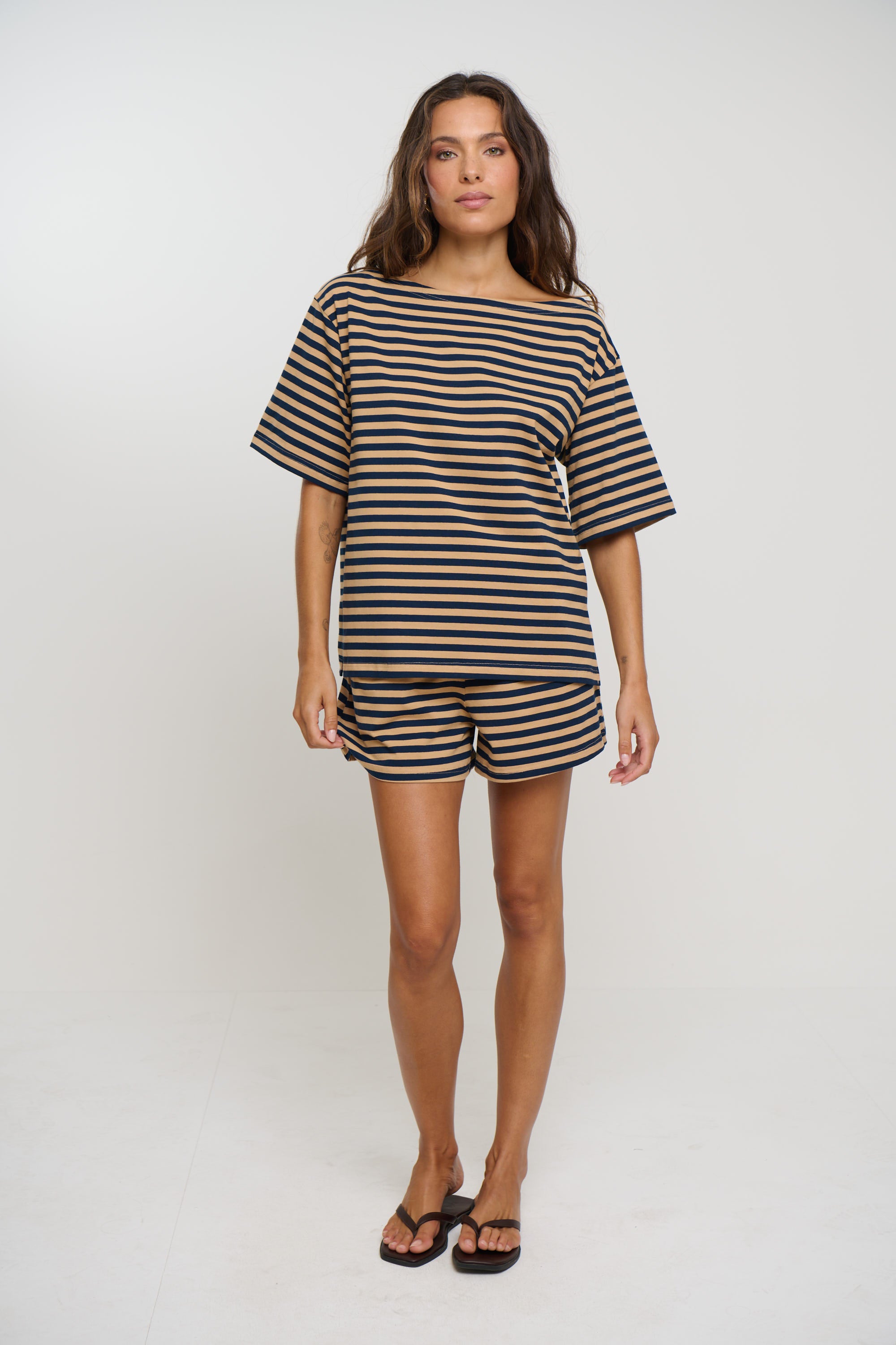 Zena Off The Shoulder Tee Sand Stripe