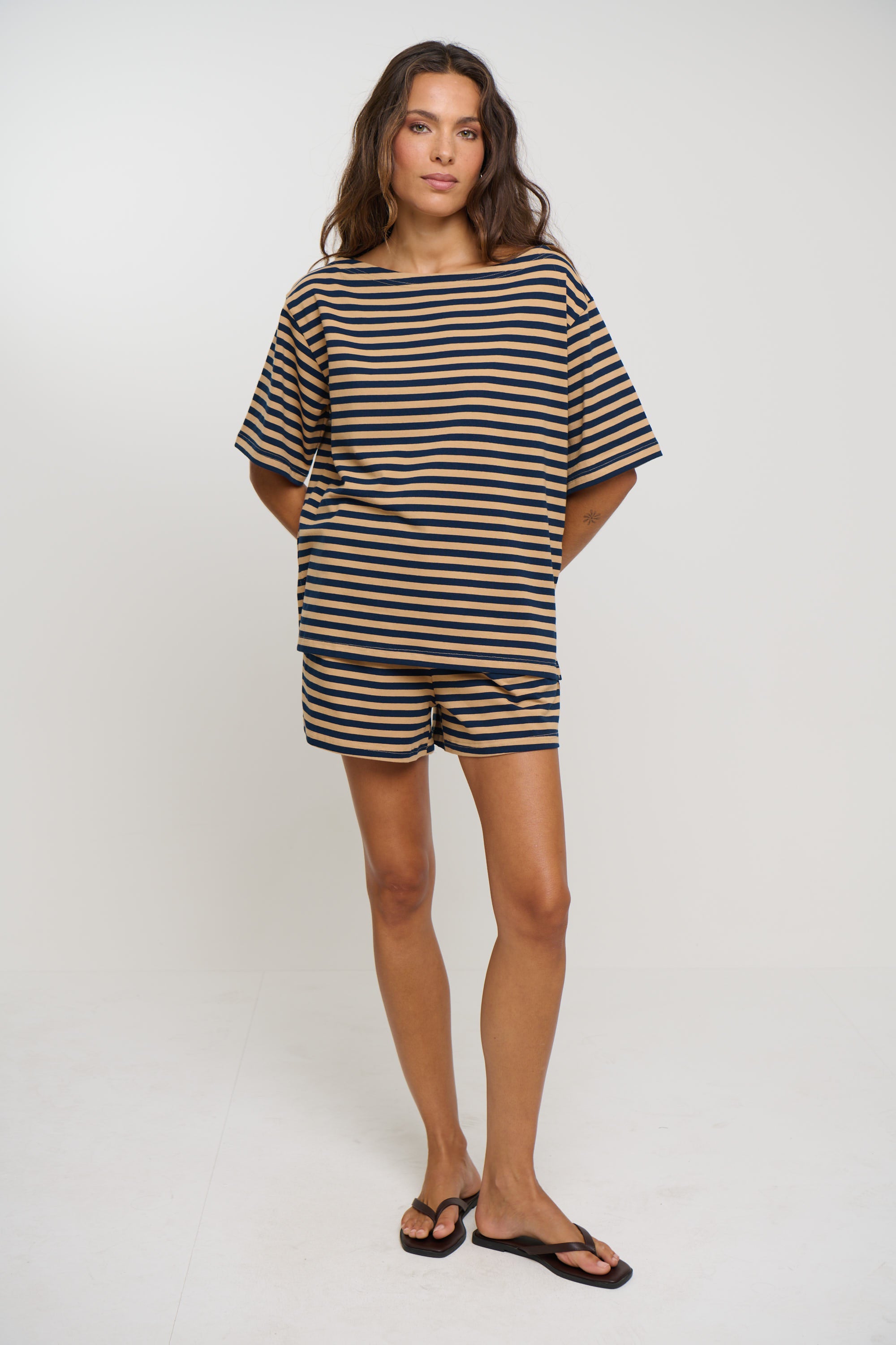Zena Off The Shoulder Tee Sand Stripe