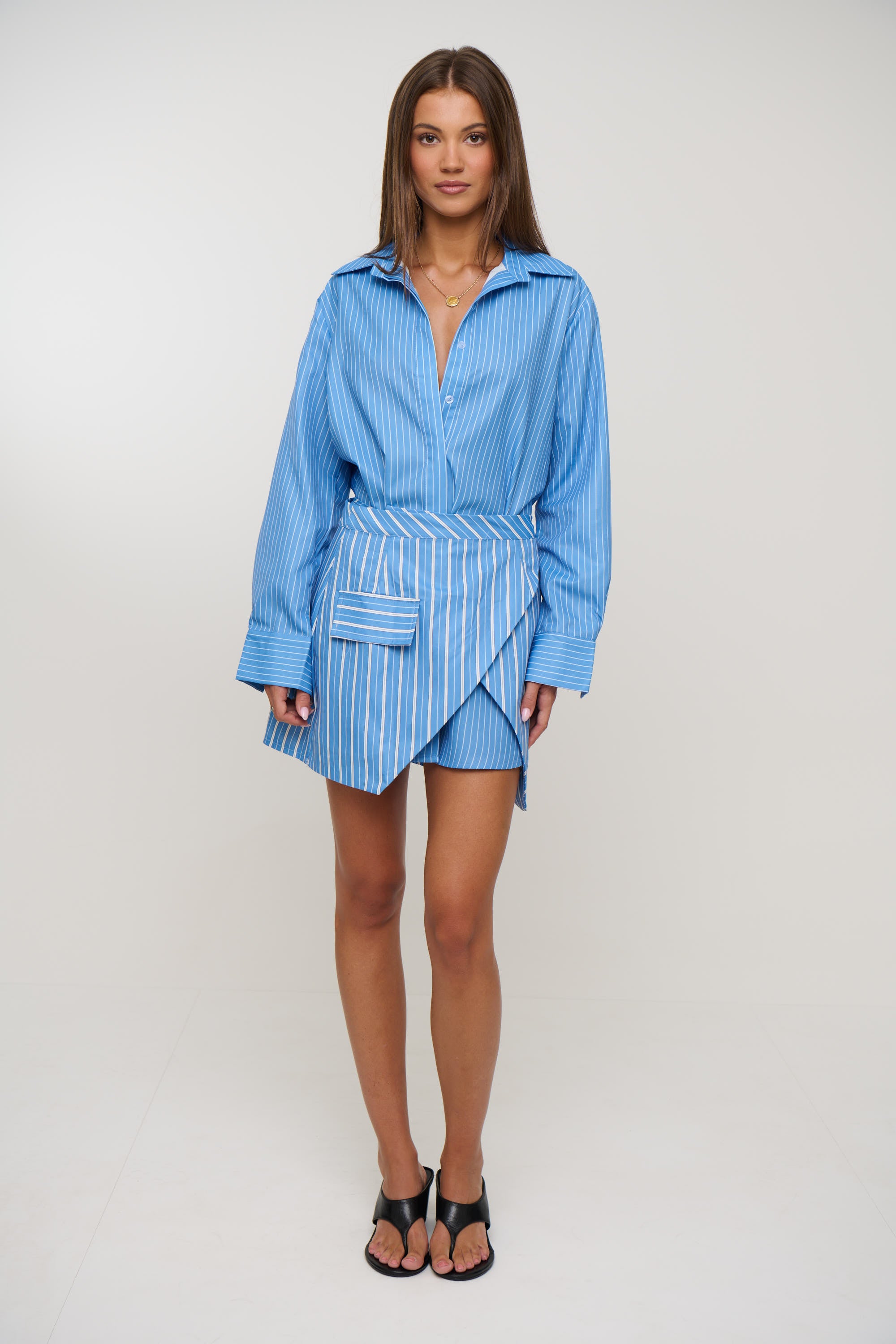 Daria Layered Shirt Dress Blue