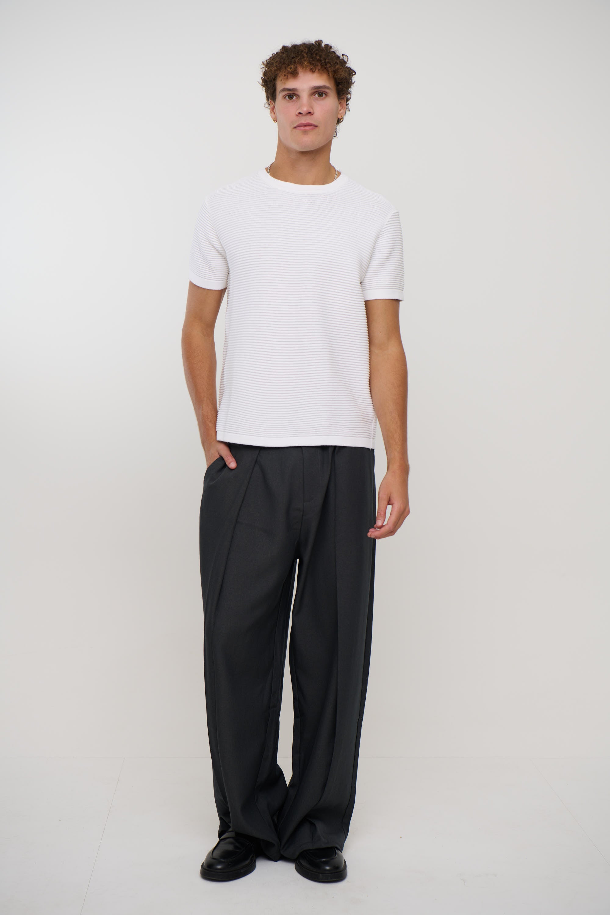 Horizontal Rib Knit Tee White