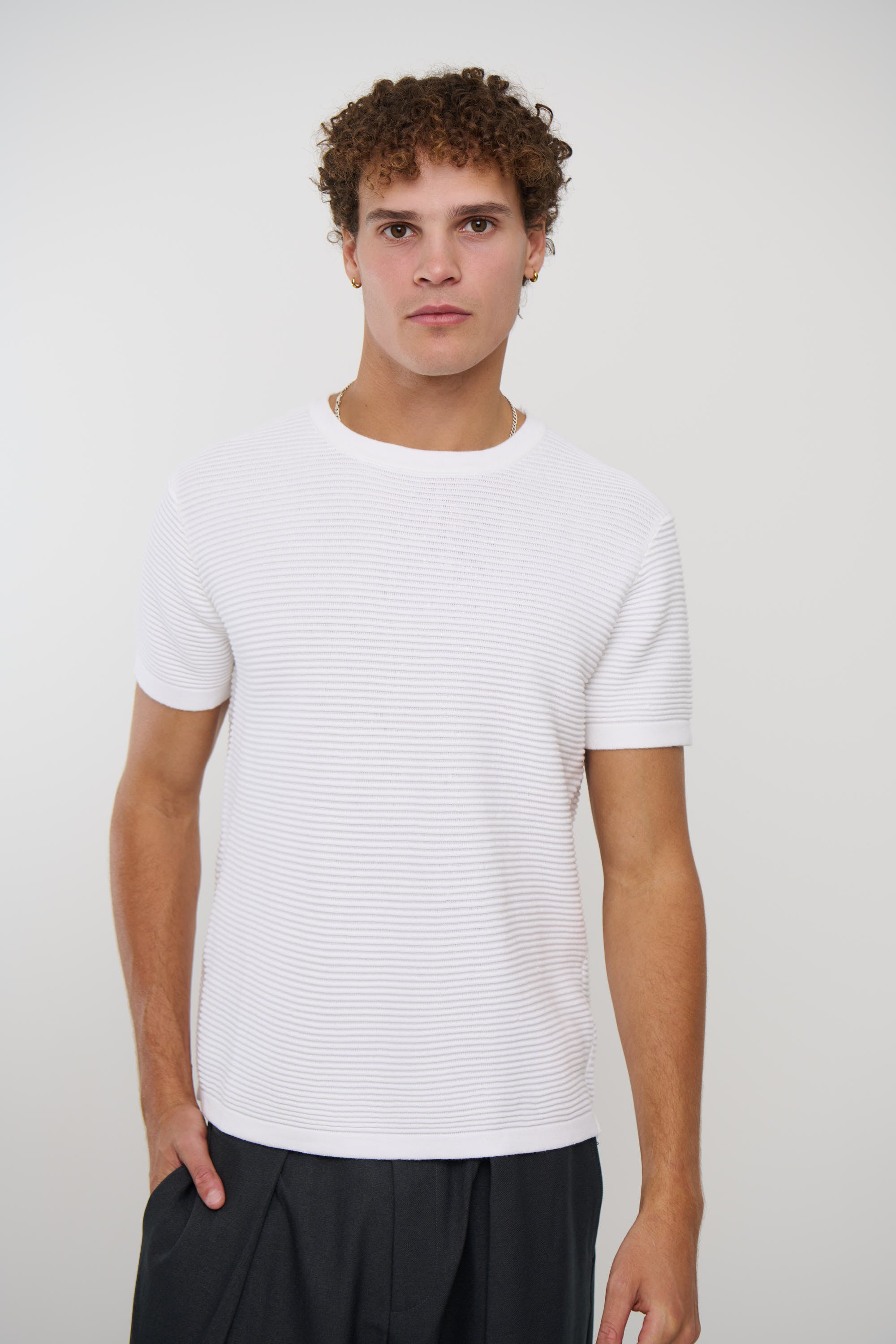 Horizontal Rib Knit Tee White