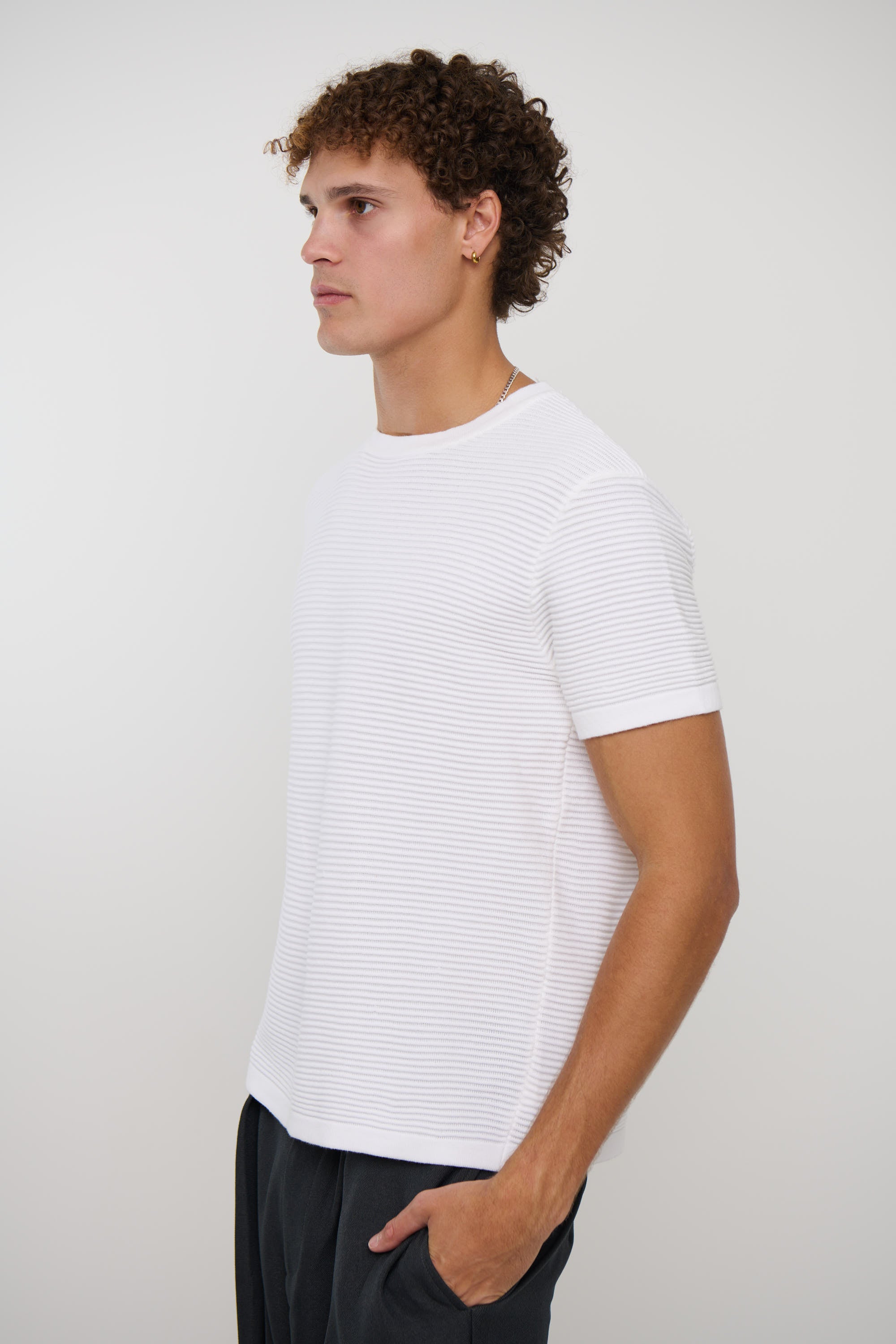 Horizontal Rib Knit Tee White