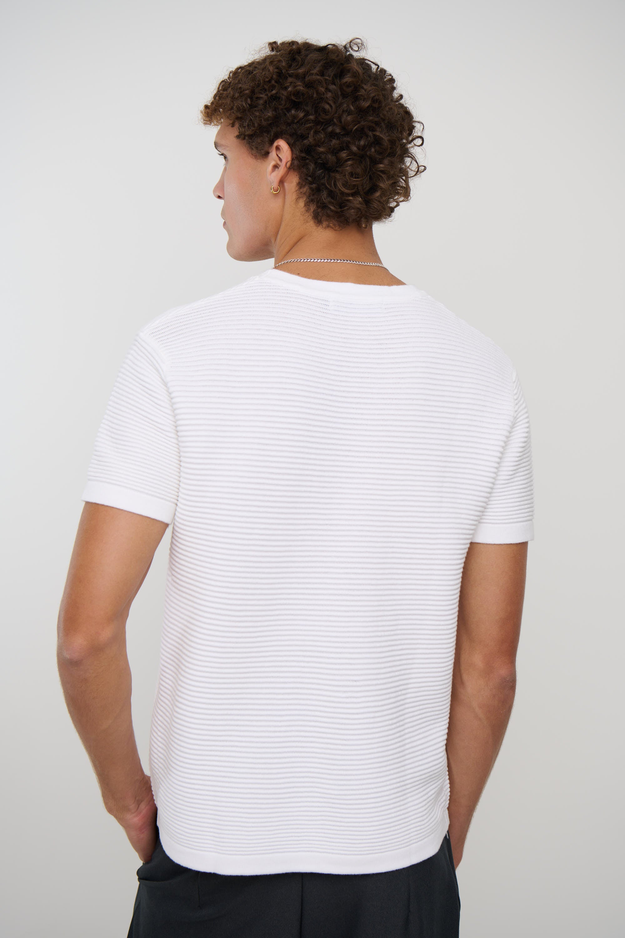 Horizontal Rib Knit Tee White