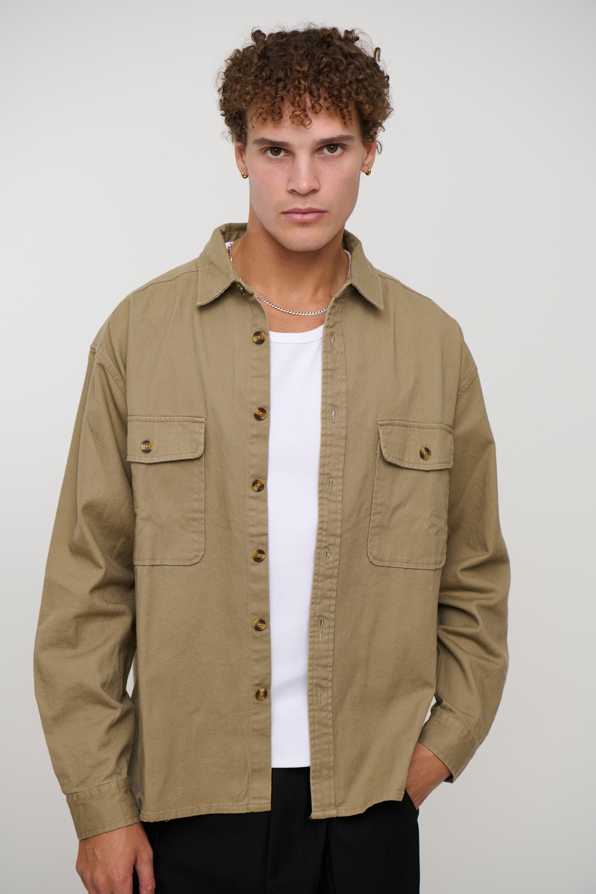Mike Cotton Drill Shacket Khaki