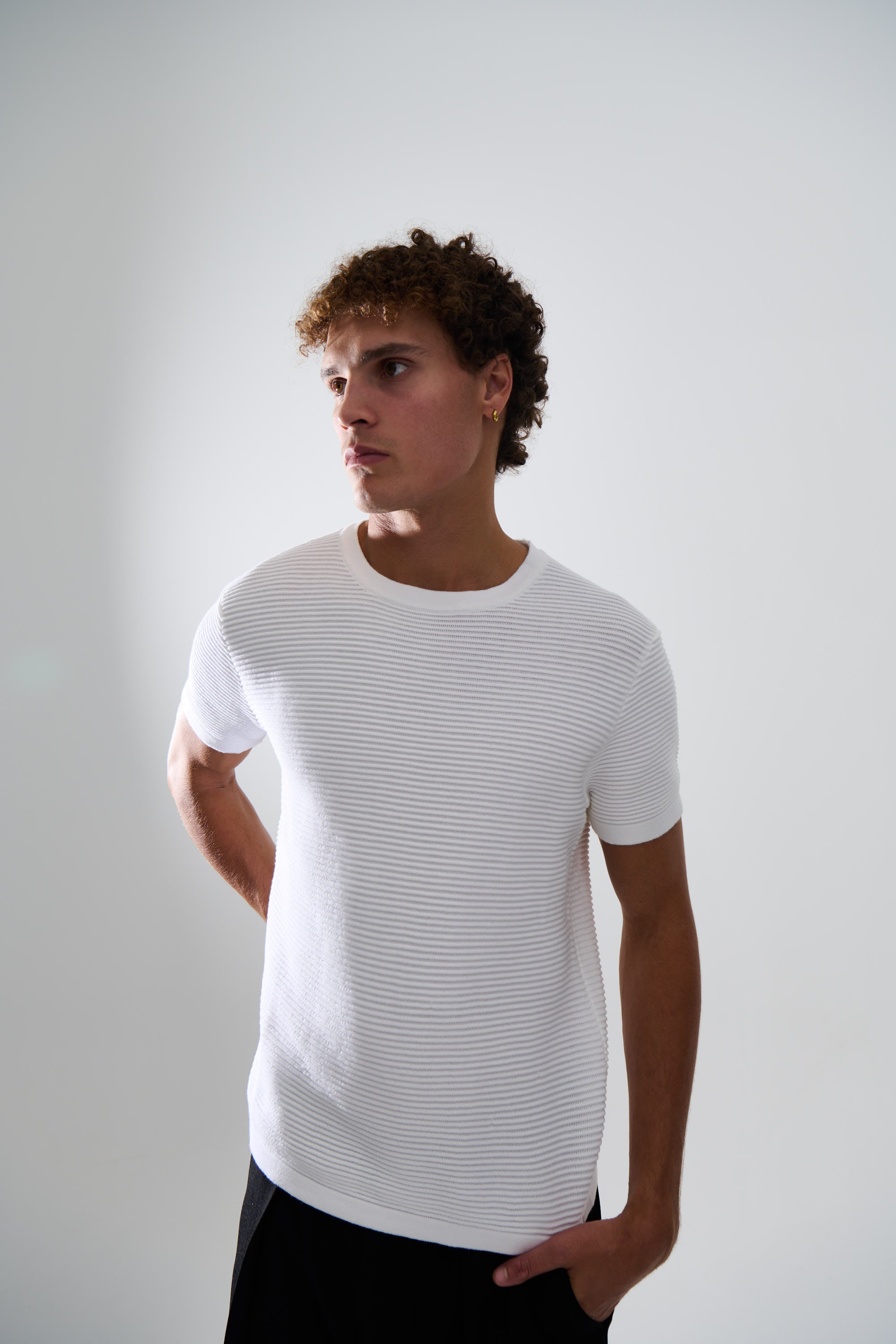 Horizontal Rib Knit Tee White