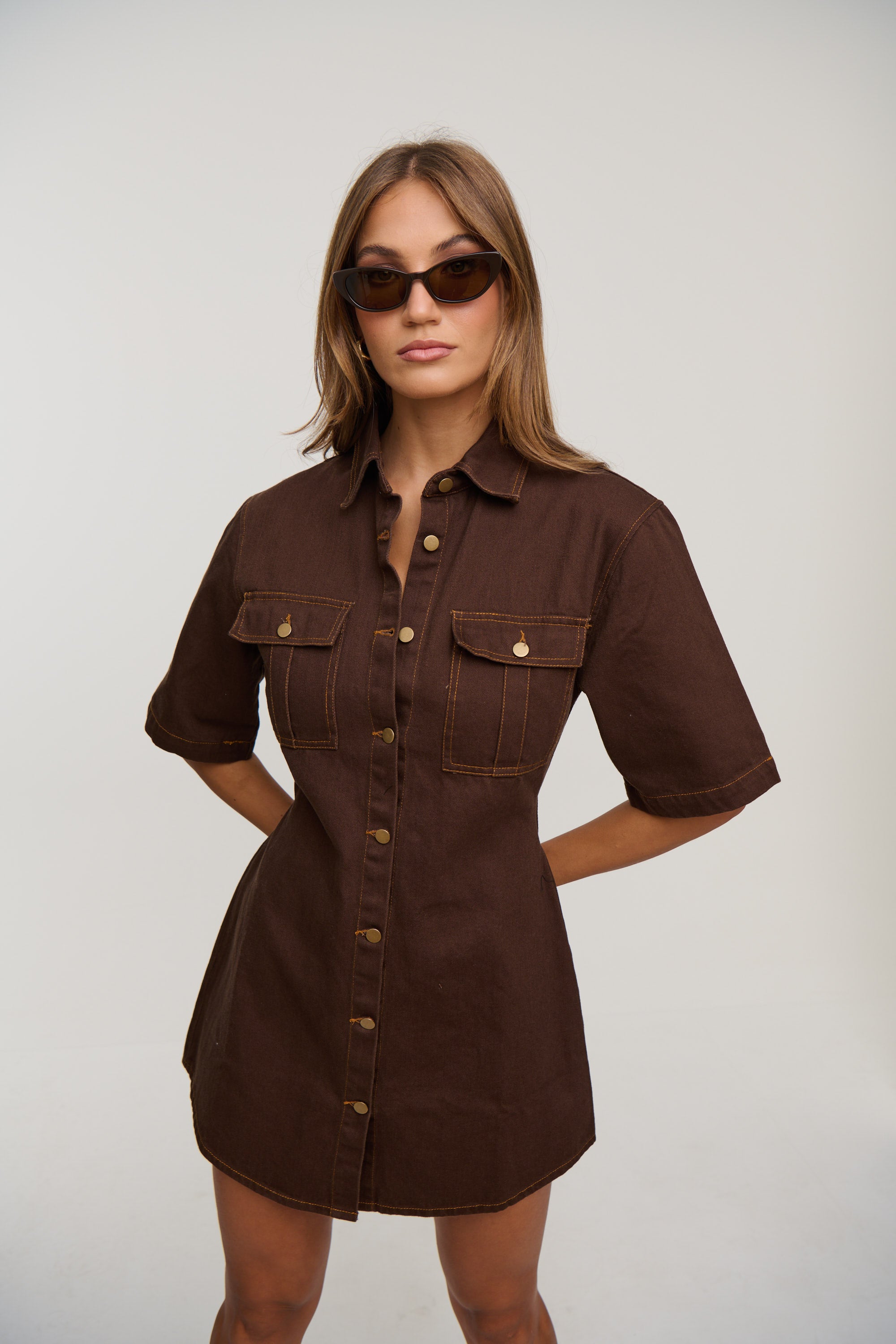 Kaneisha Denim Dress Chocolate