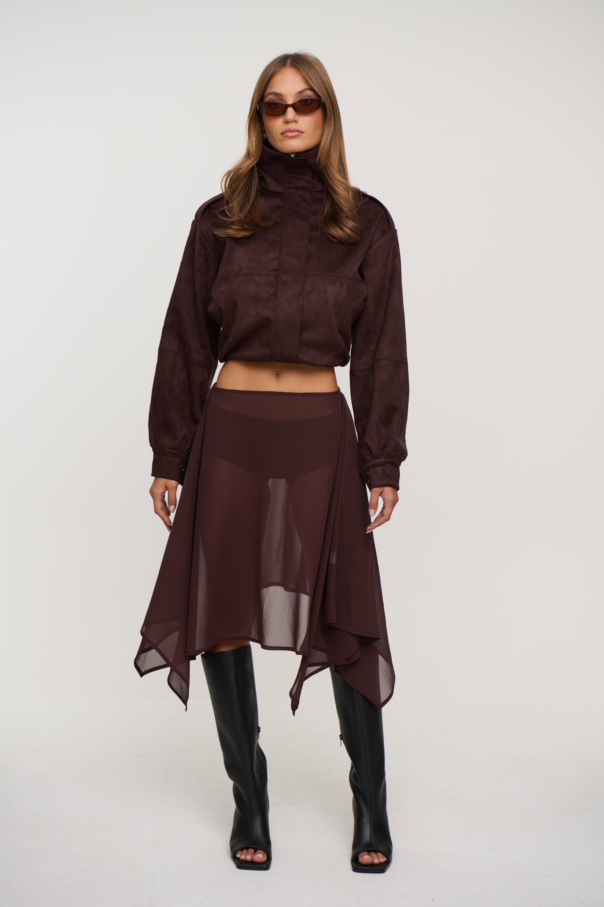 Misty Sheer Midi Skirt Chocolate