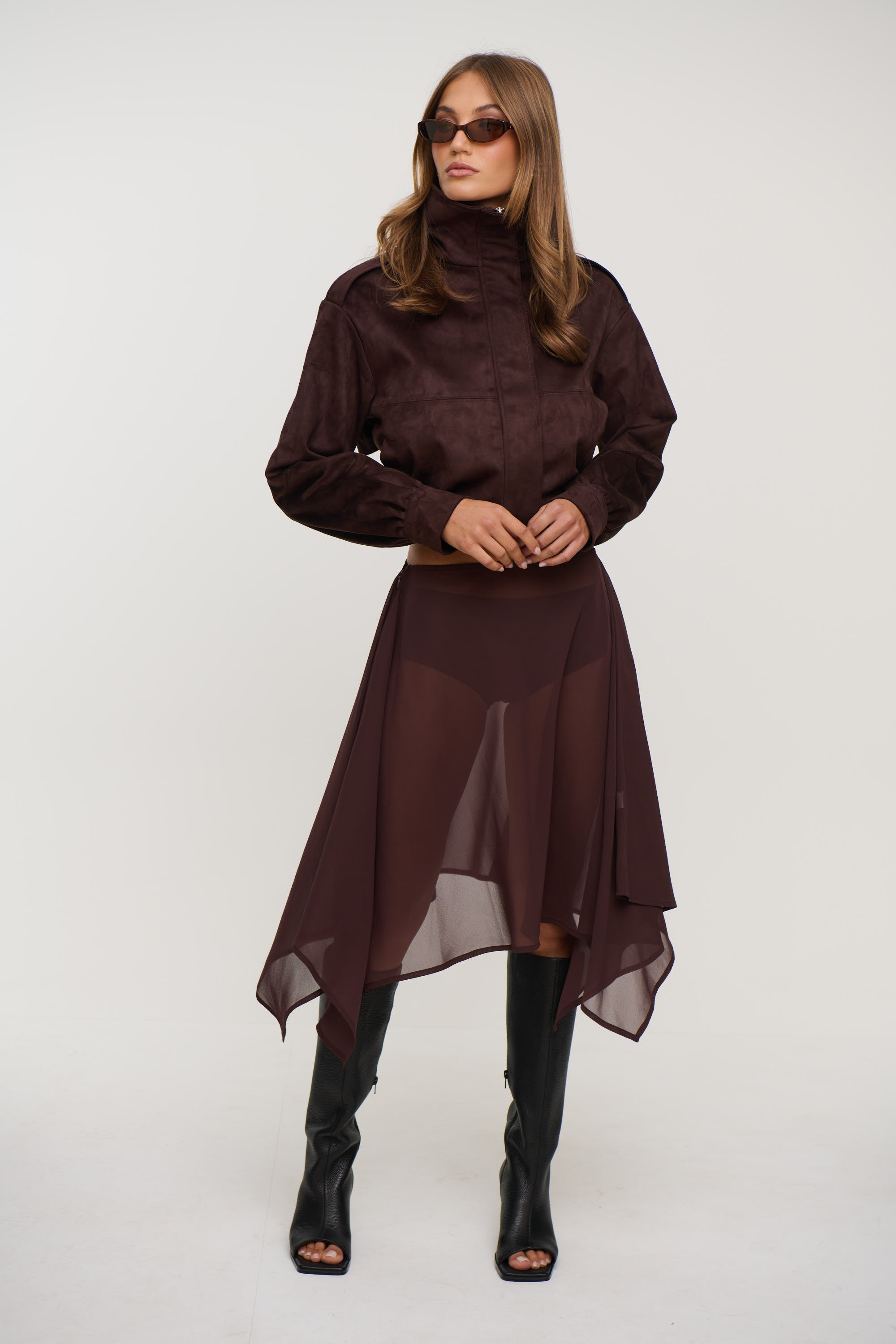 Misty Sheer Midi Skirt Chocolate