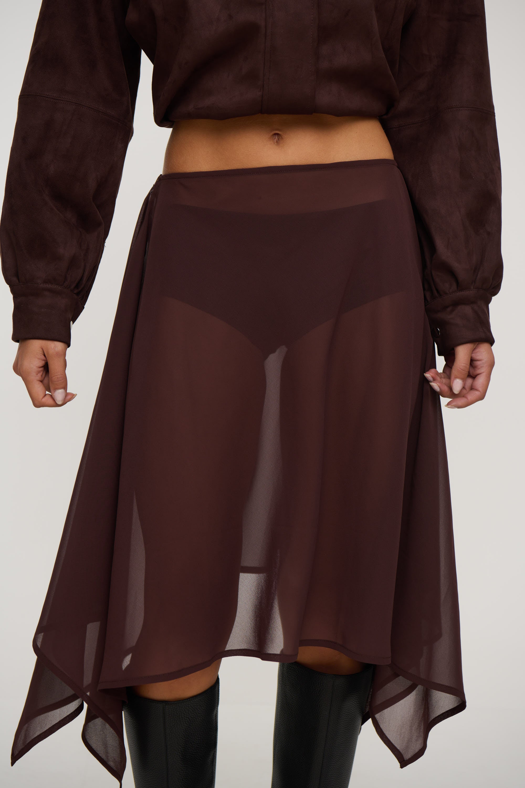 Misty Sheer Midi Skirt Chocolate
