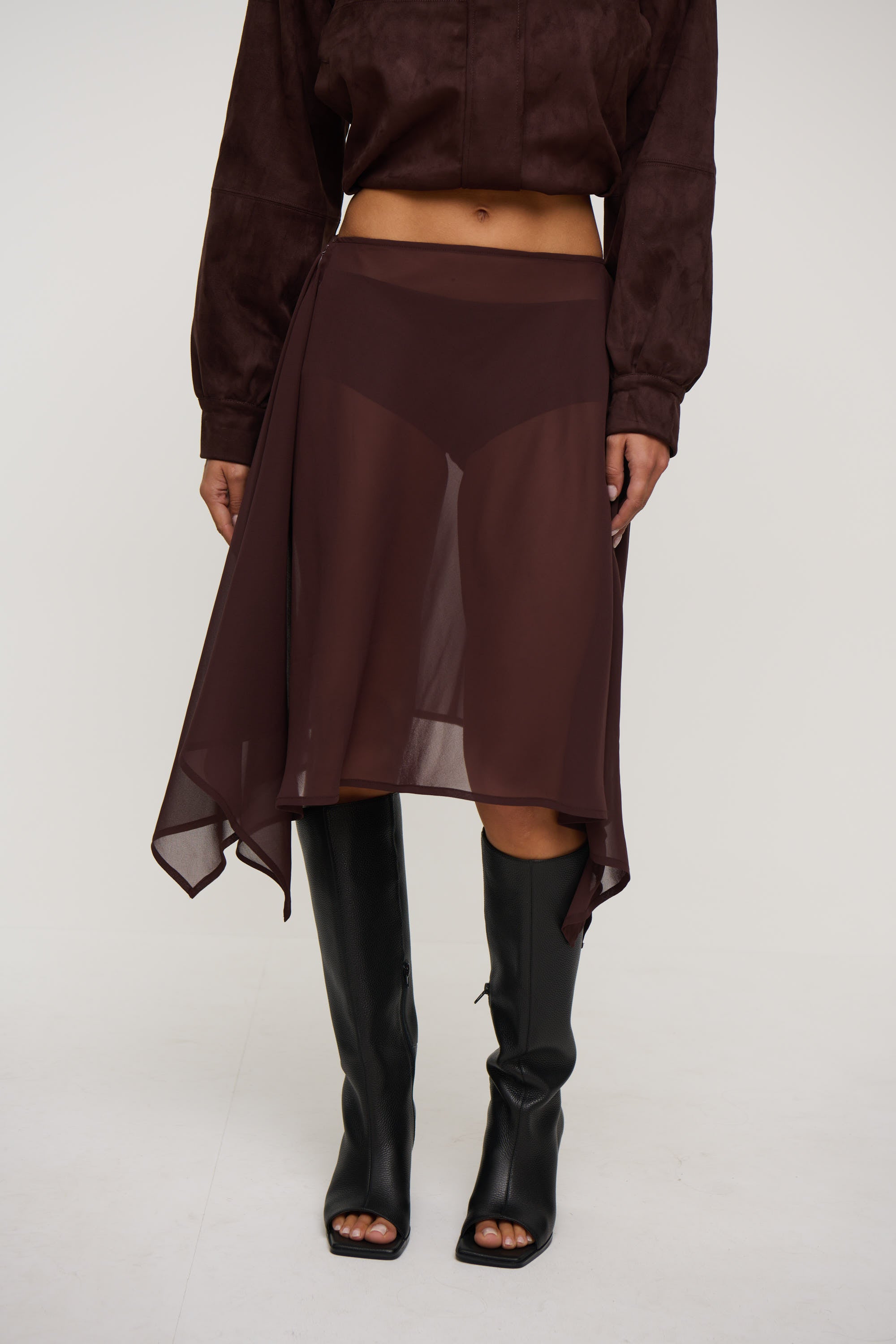 Misty Sheer Midi Skirt Chocolate