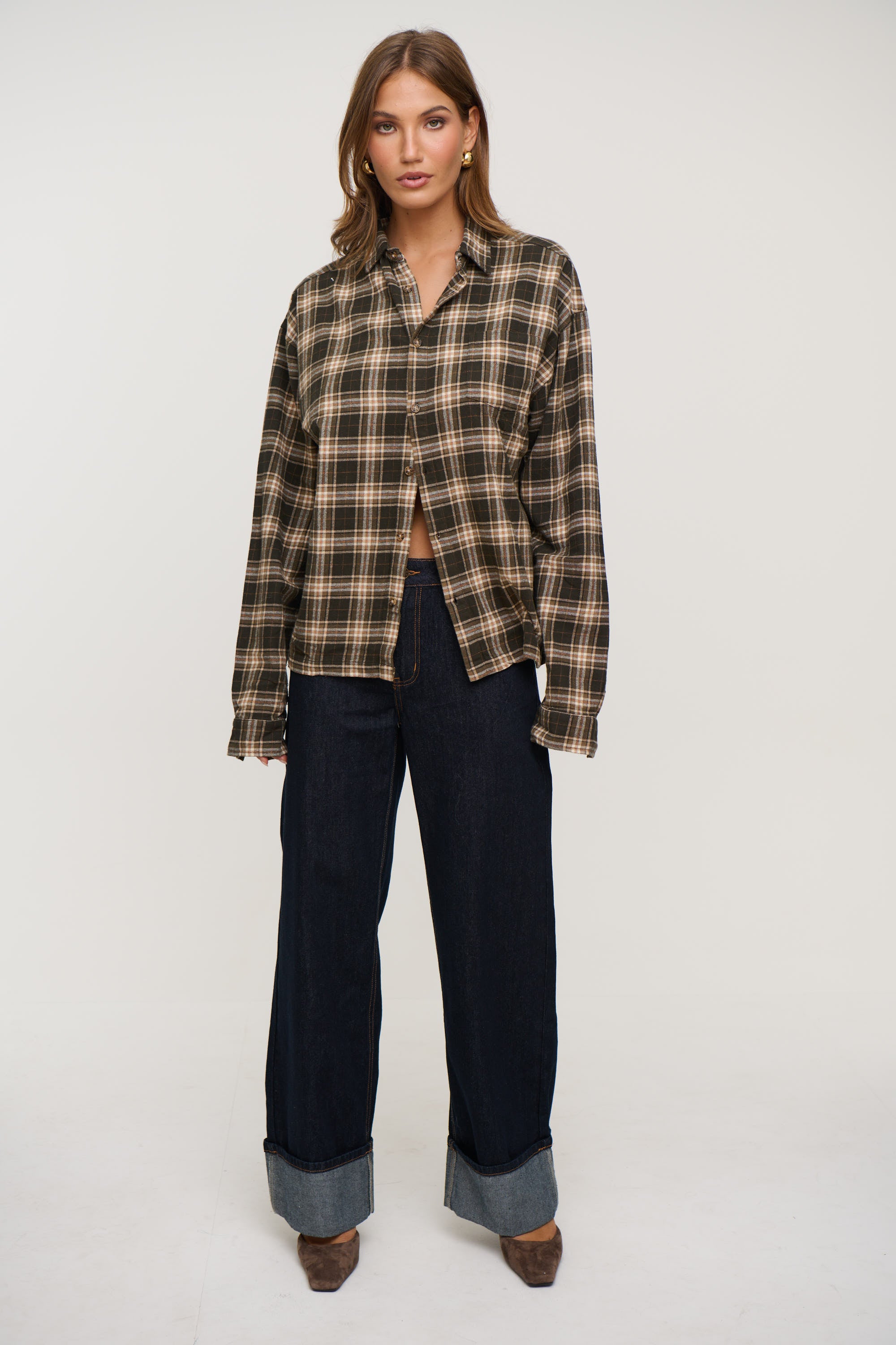 Unisex Brooklyn Check Shirt Brown