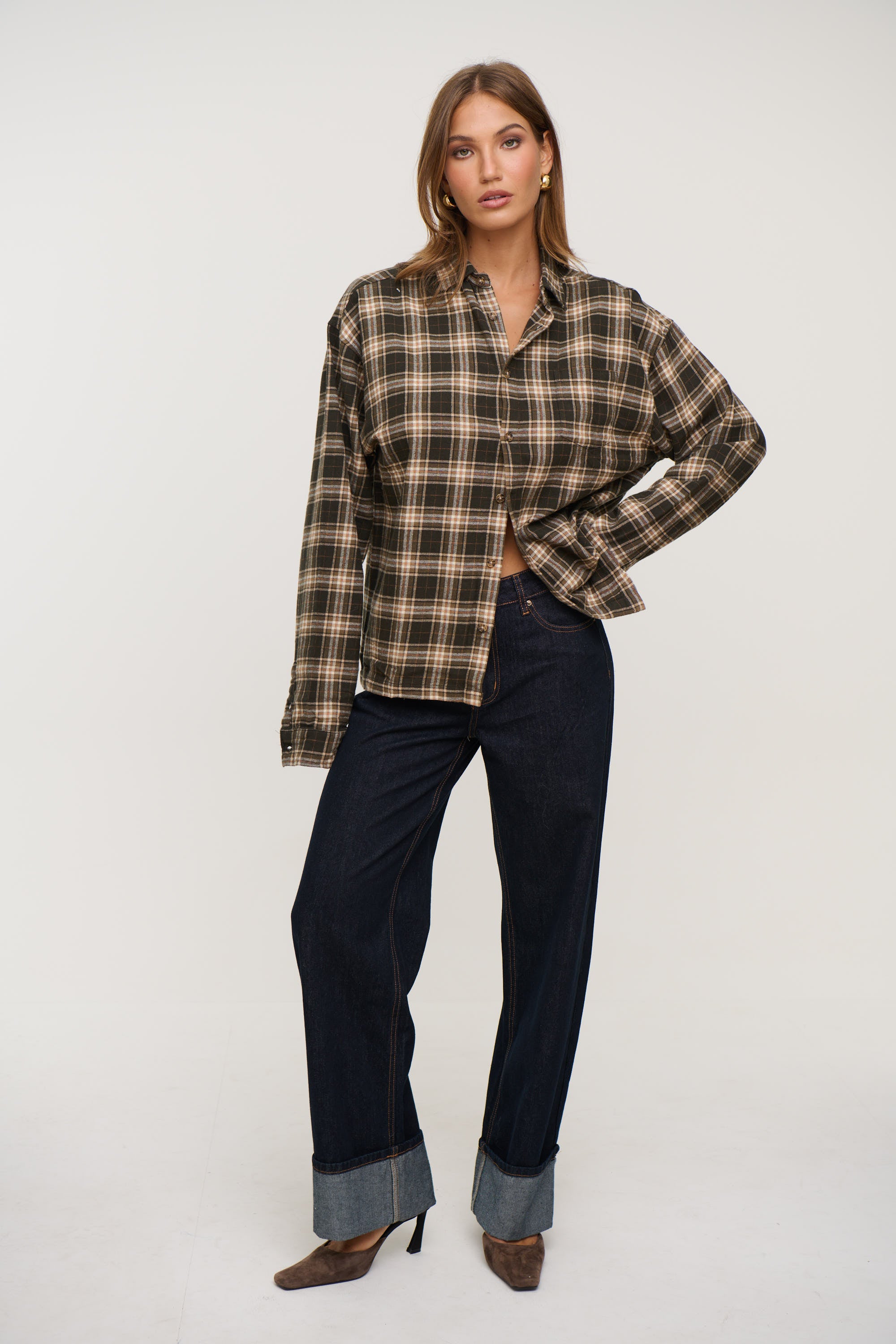 Unisex Brooklyn Check Shirt Brown