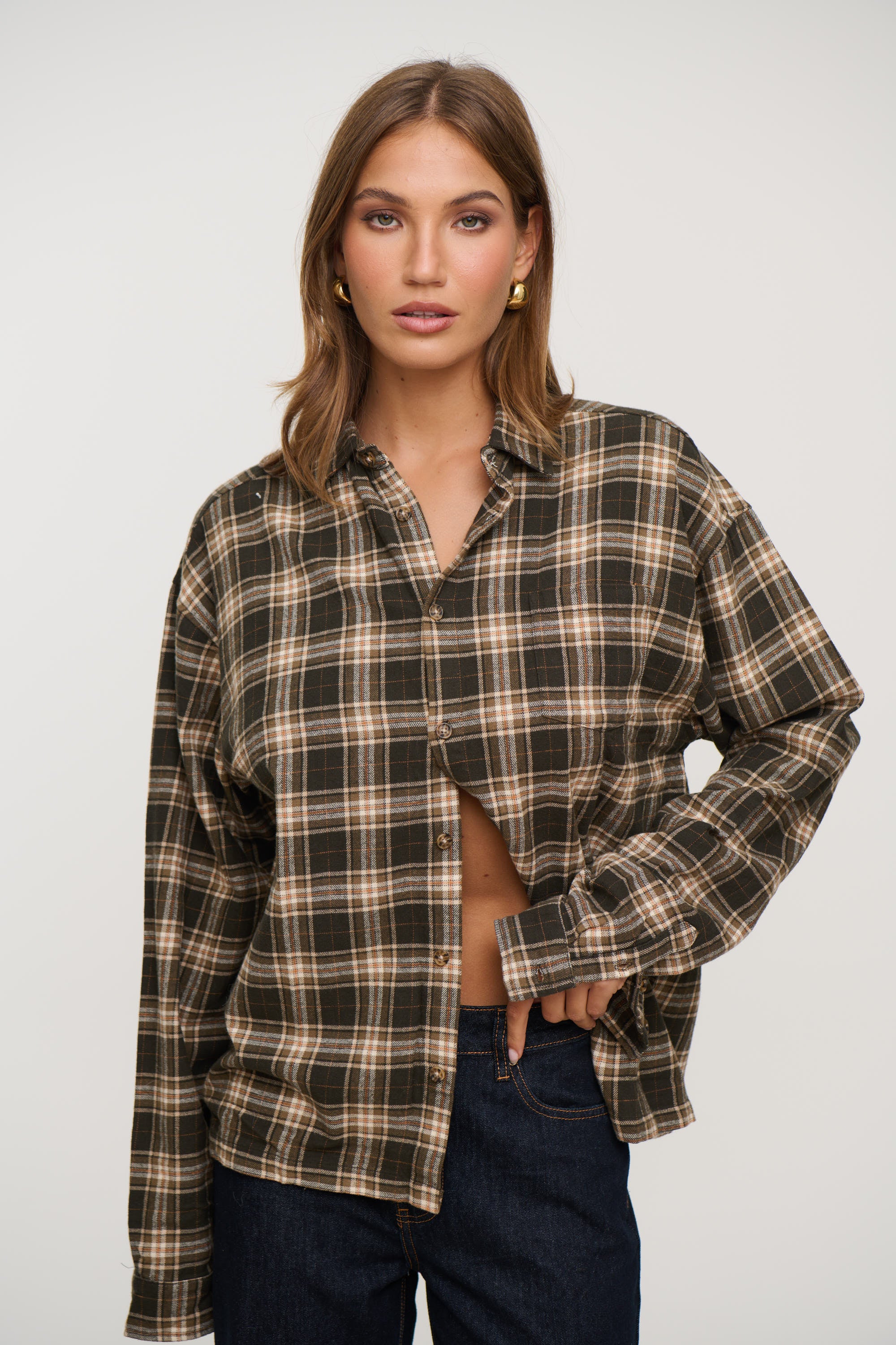 Unisex Brooklyn Check Shirt Brown