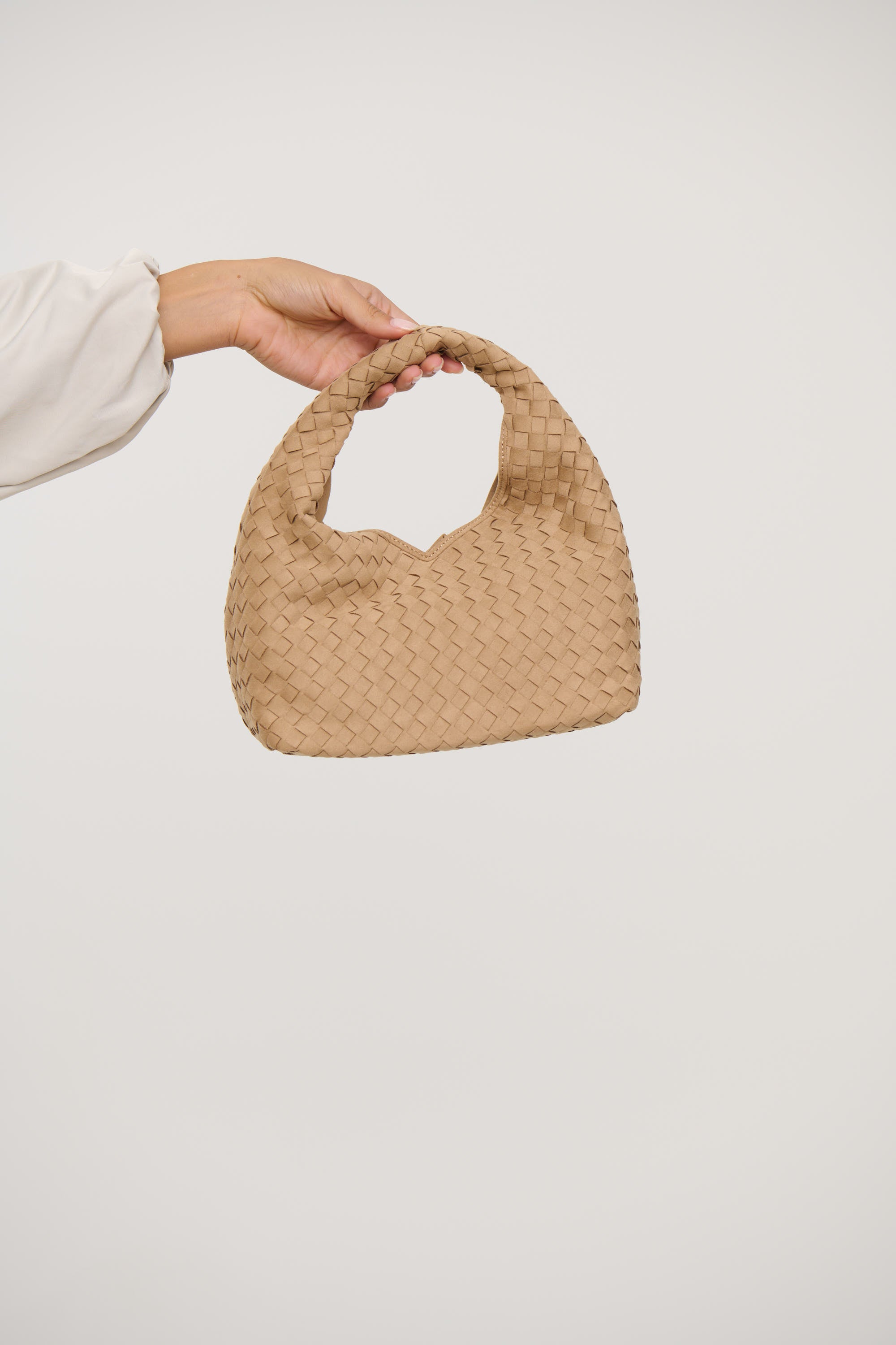 Solene Woven Handle Bag Biscuit Suede