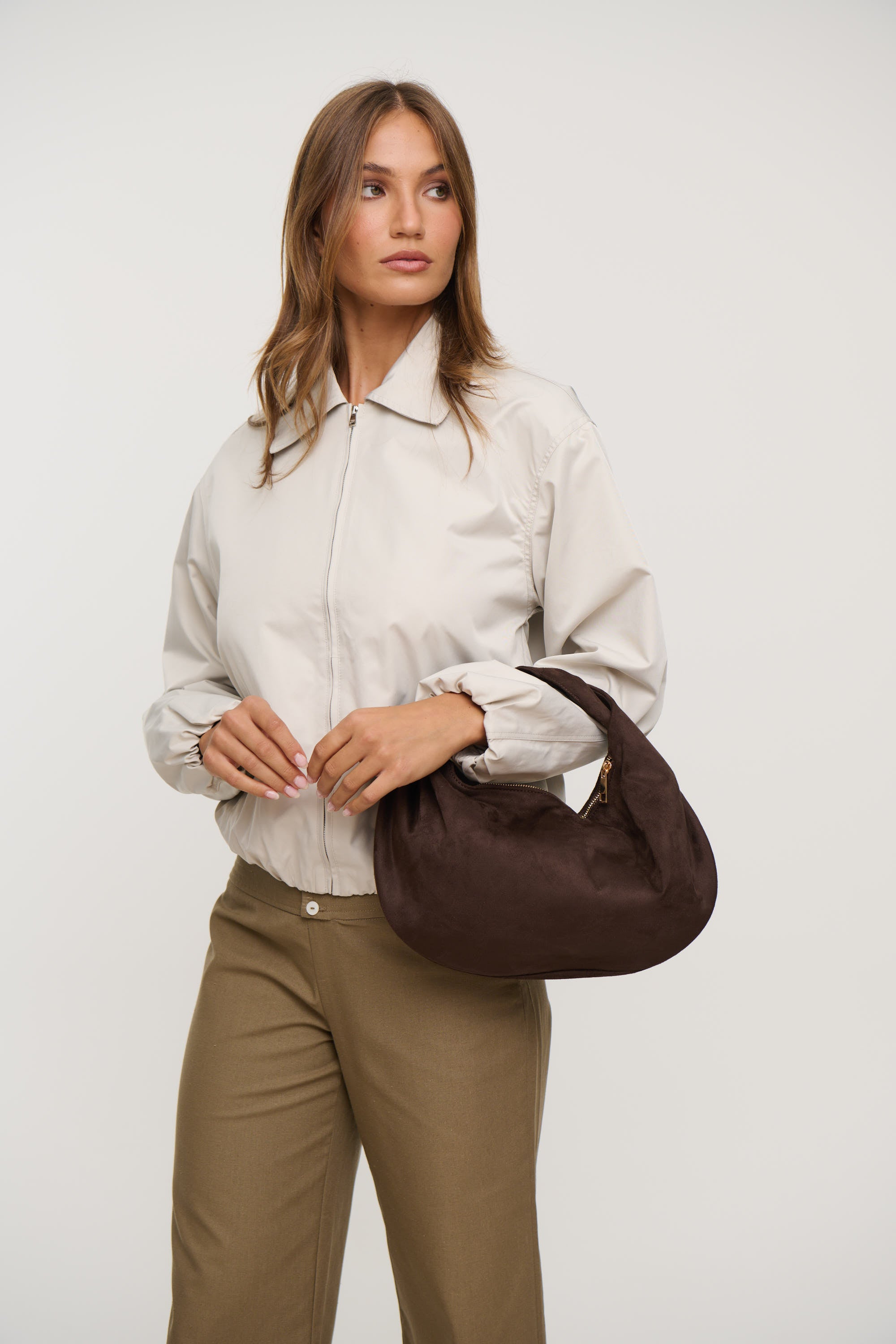 Elena Handle Bag Dark Cacao Suede