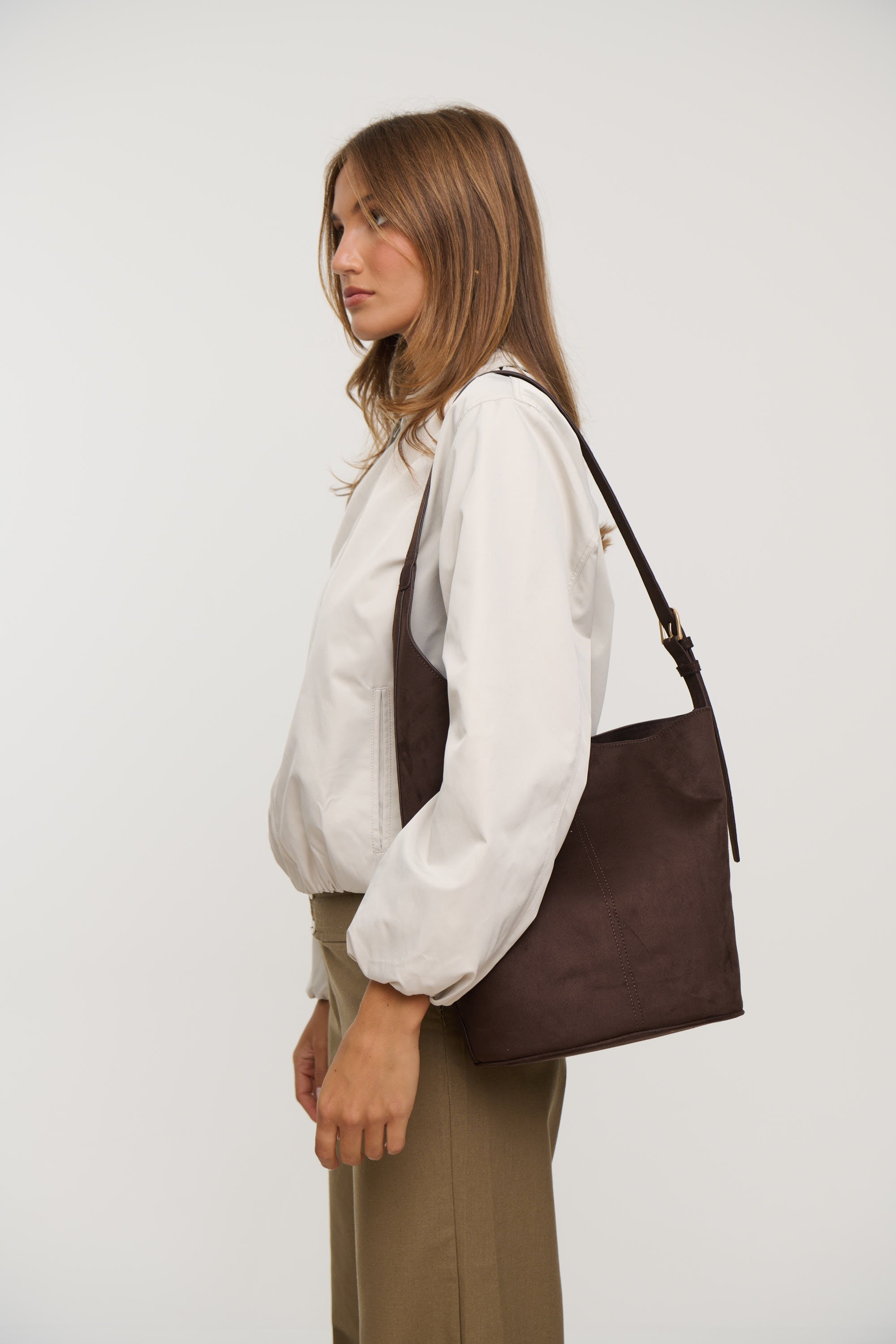 Genna Shoulder Bag Dark Chocolate Suede