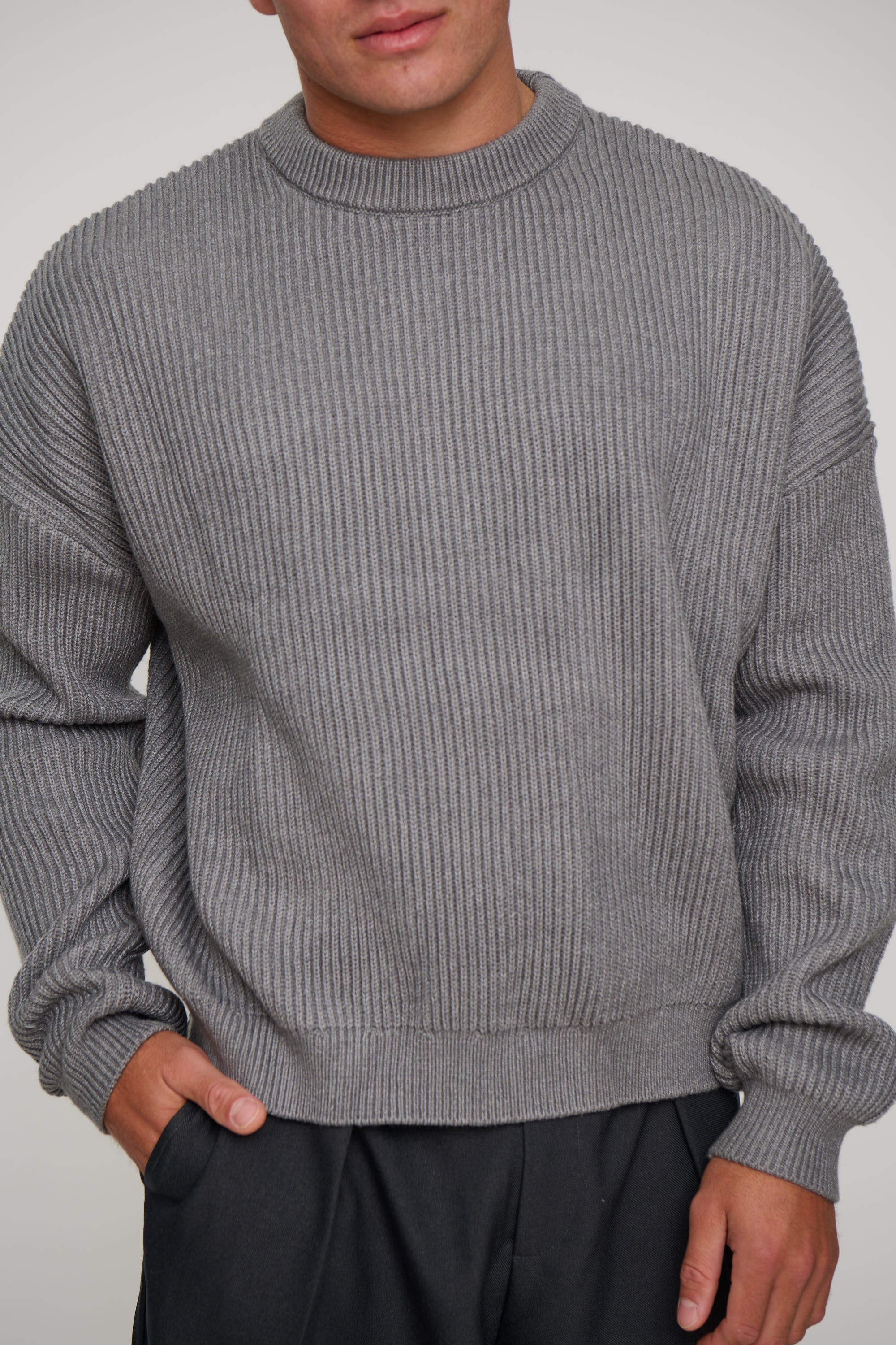 Drop Sleeve Heavy Knit Light Grey