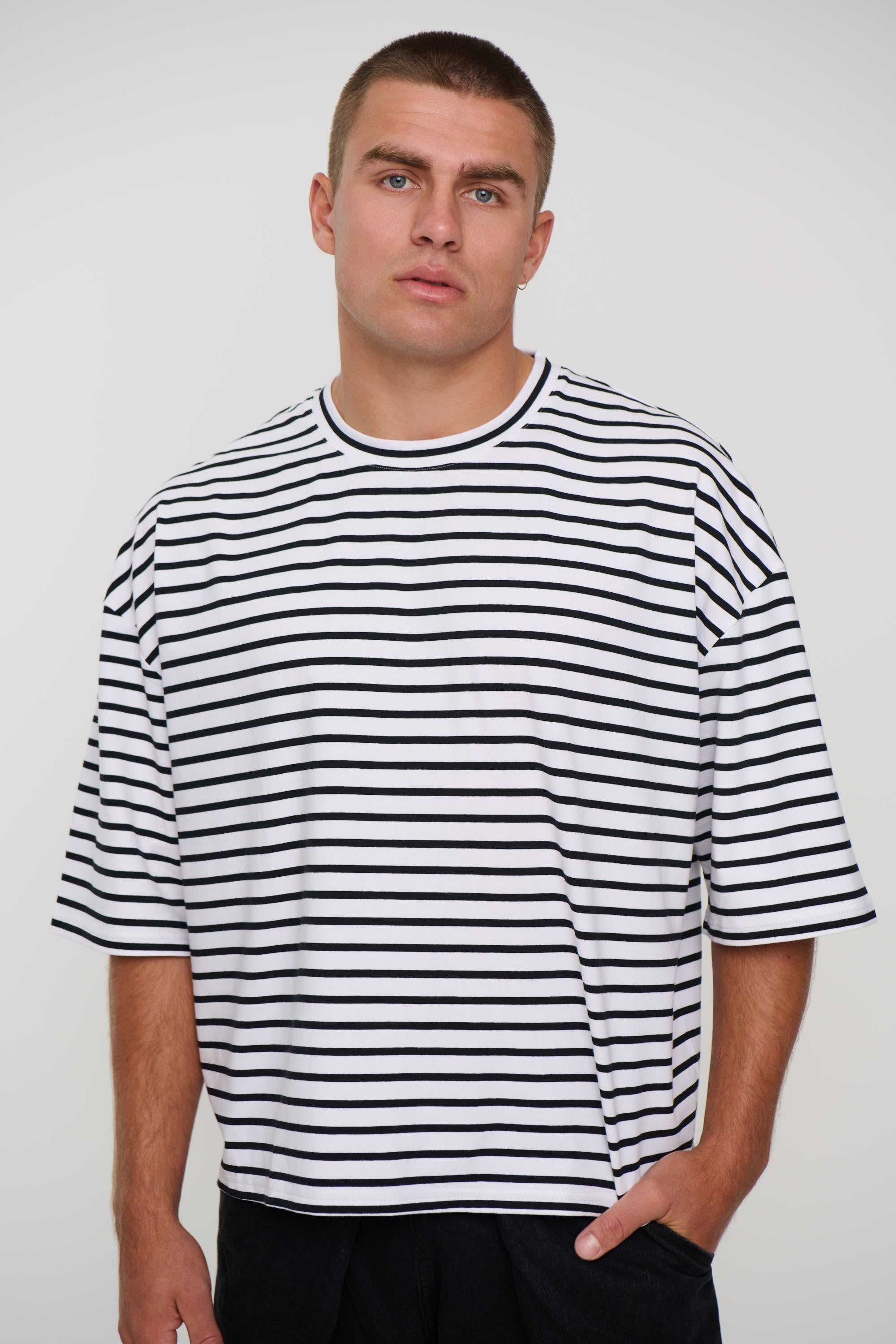 NTH Crop Box Tee White Stripe