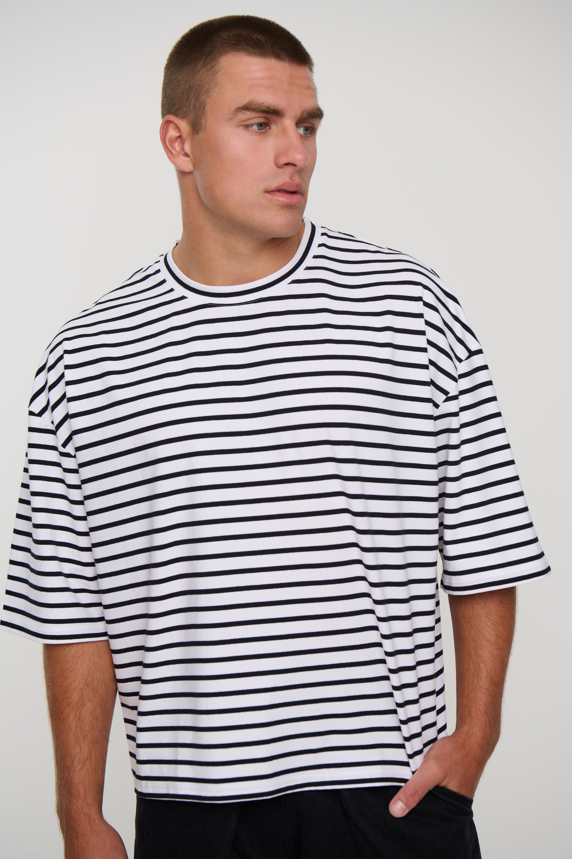 NTH Crop Box Tee White Stripe