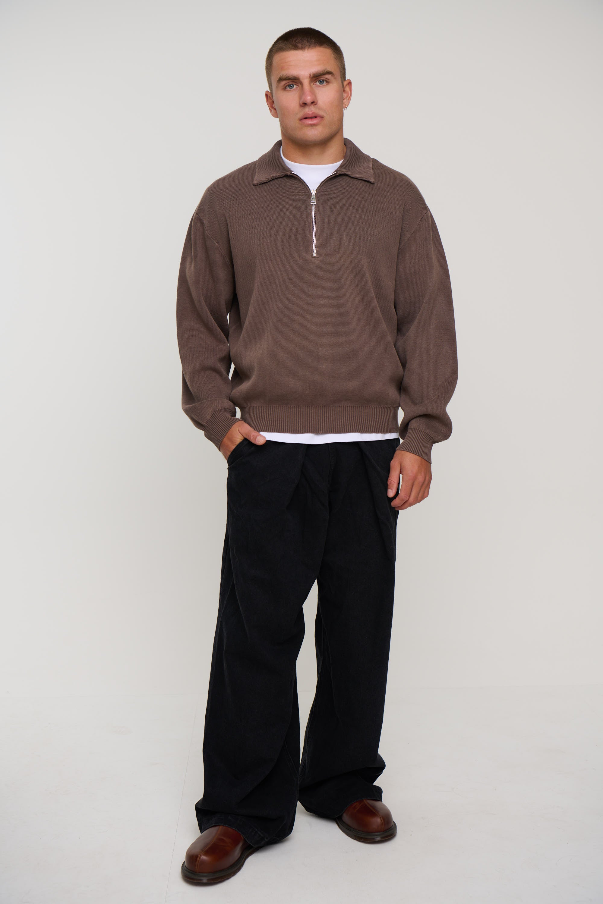 Calin Zip Up Knit Choc