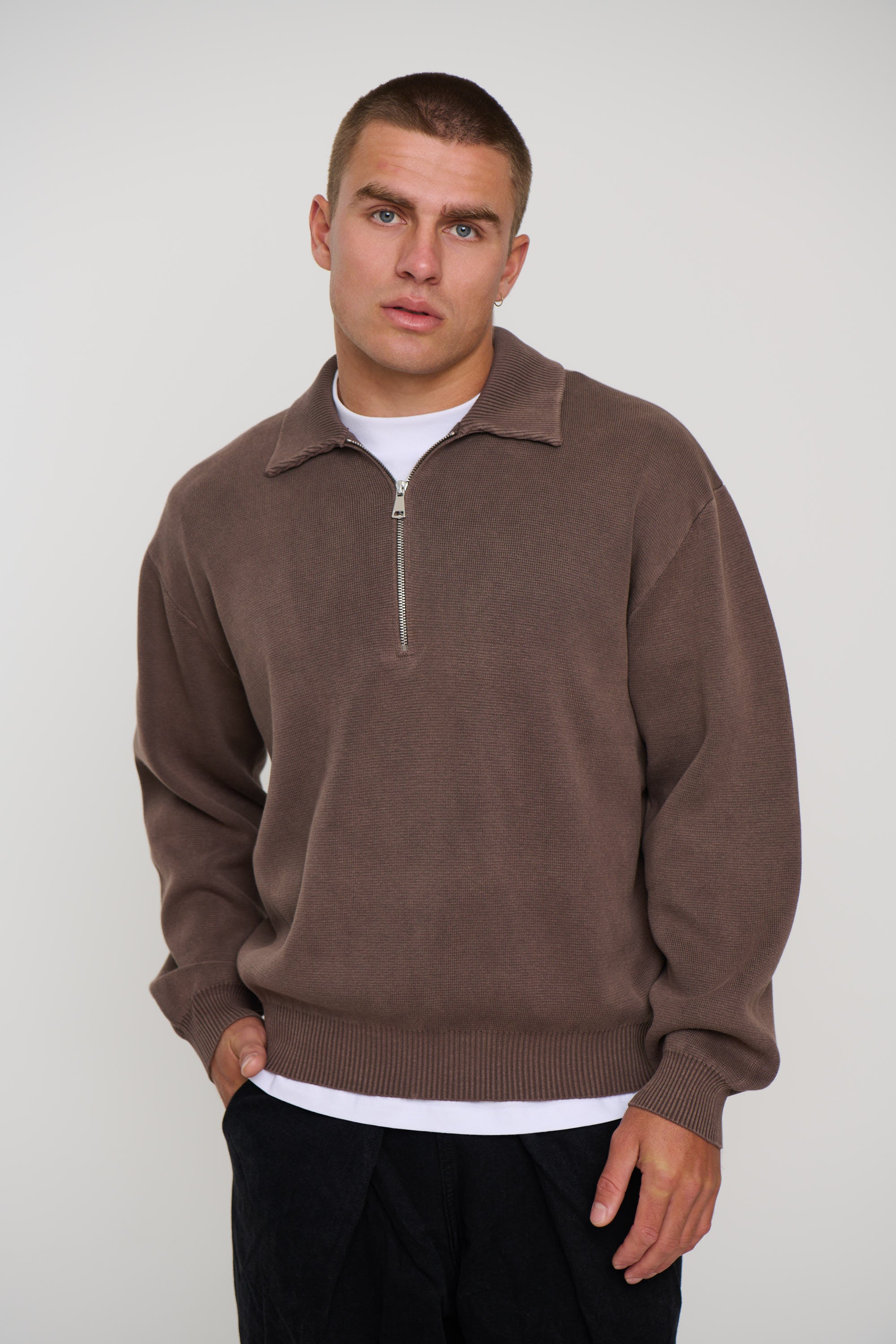 Calin Zip Up Knit Choc