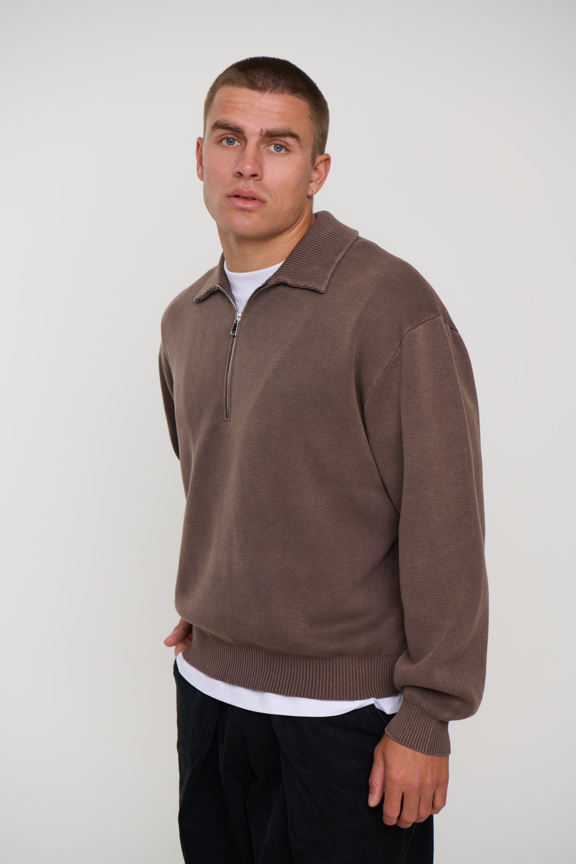 Calin Zip Up Knit Choc