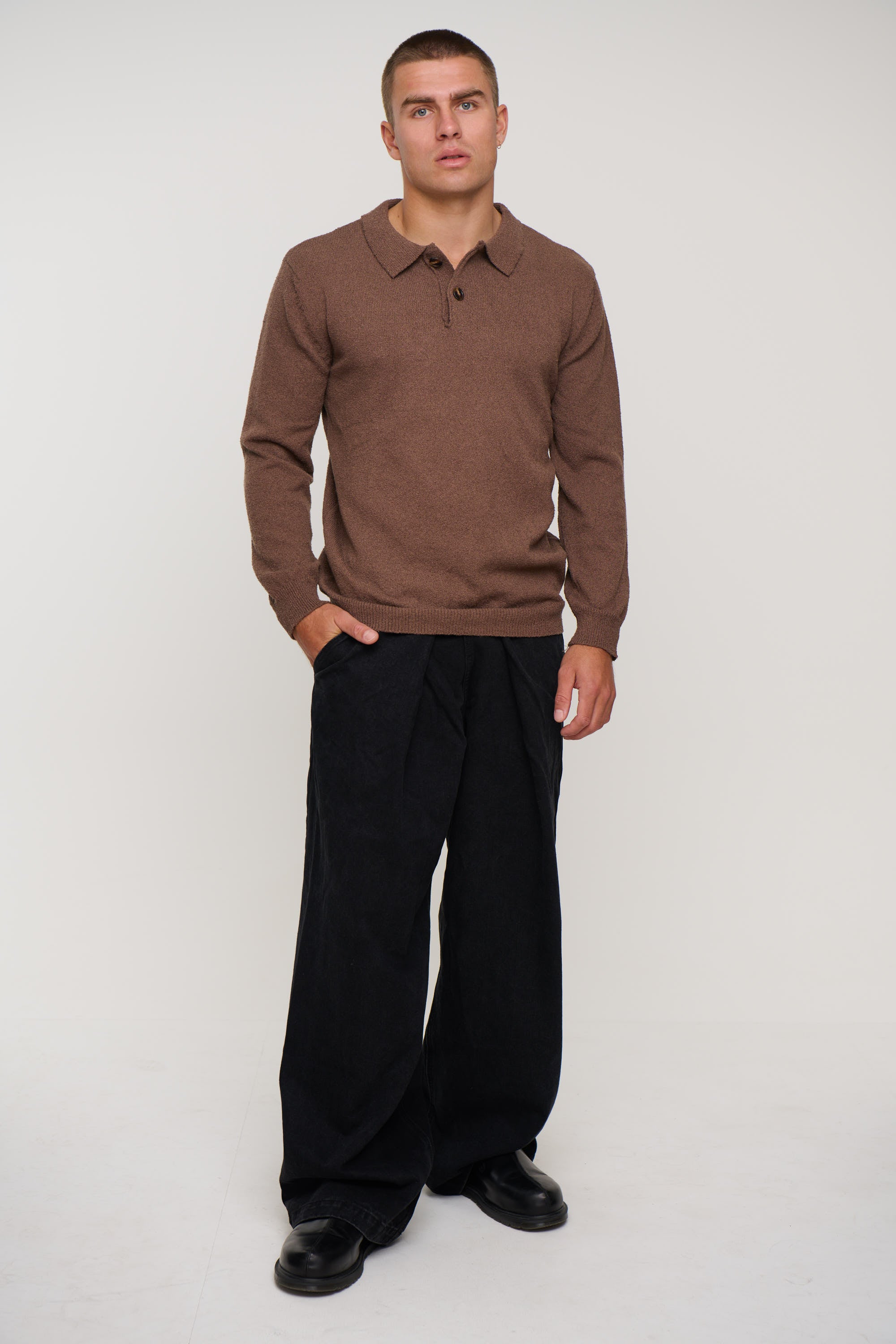 Combed Long Sleeve Polo Choc