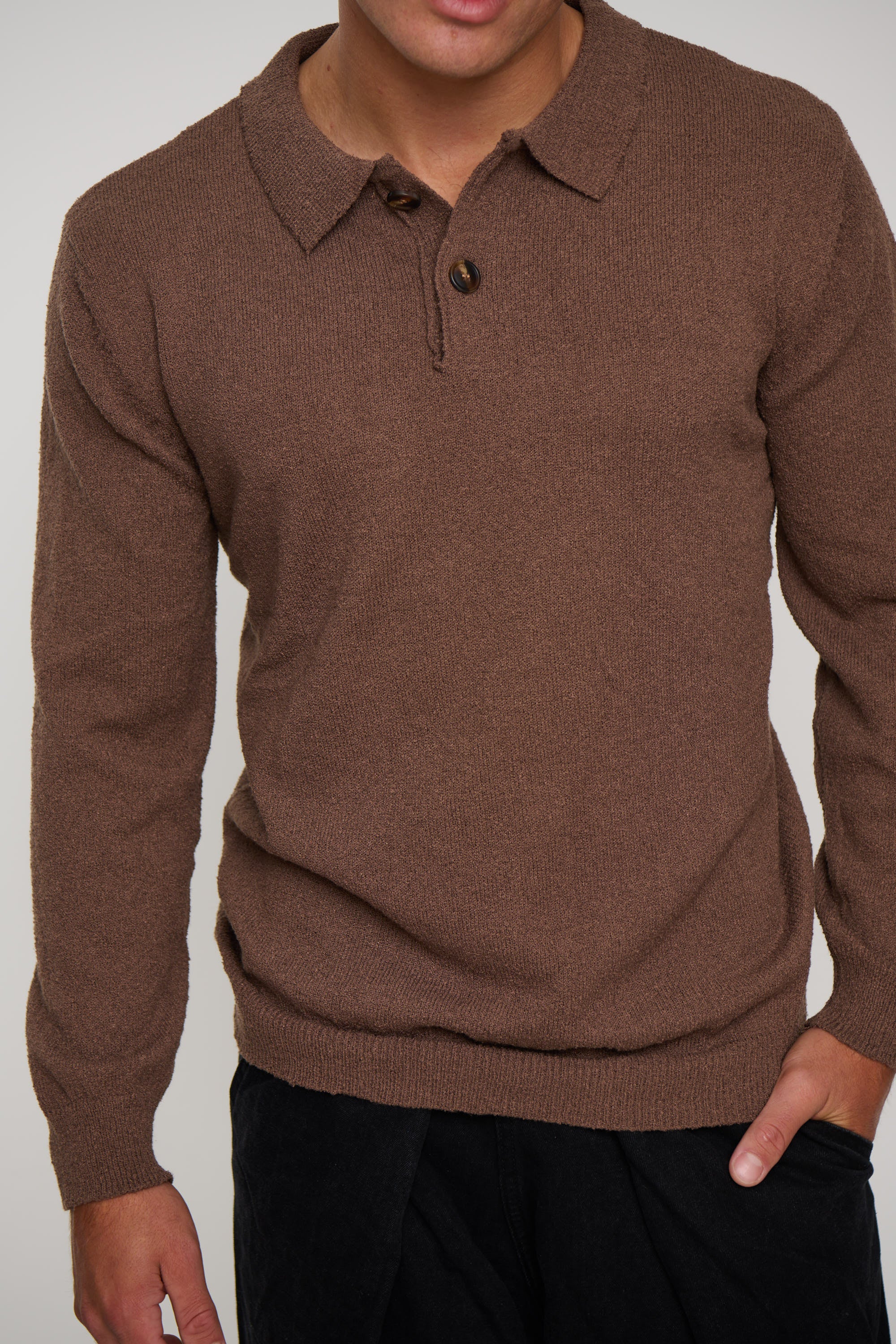 Combed Long Sleeve Polo Choc