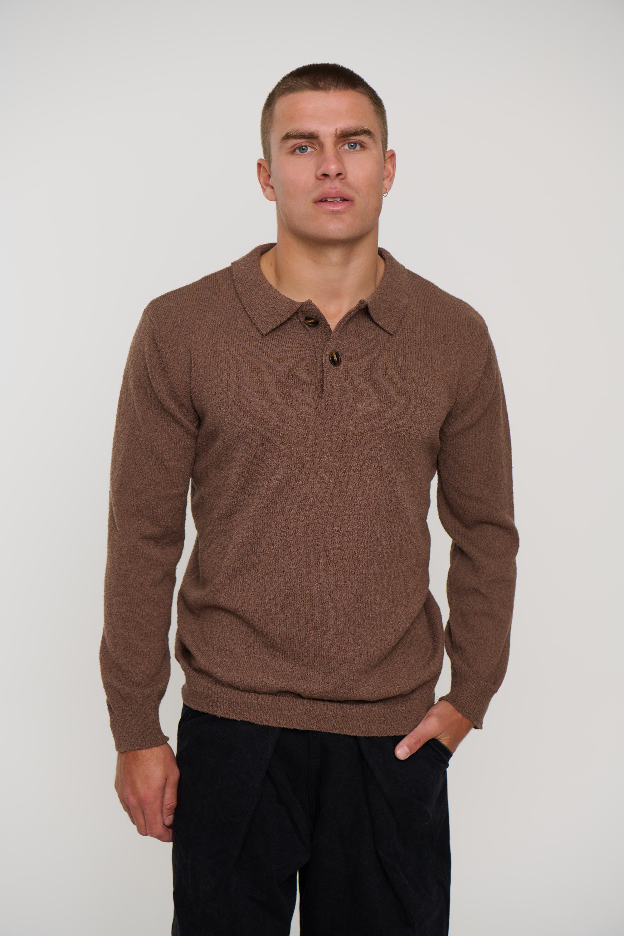 Combed Long Sleeve Polo Choc