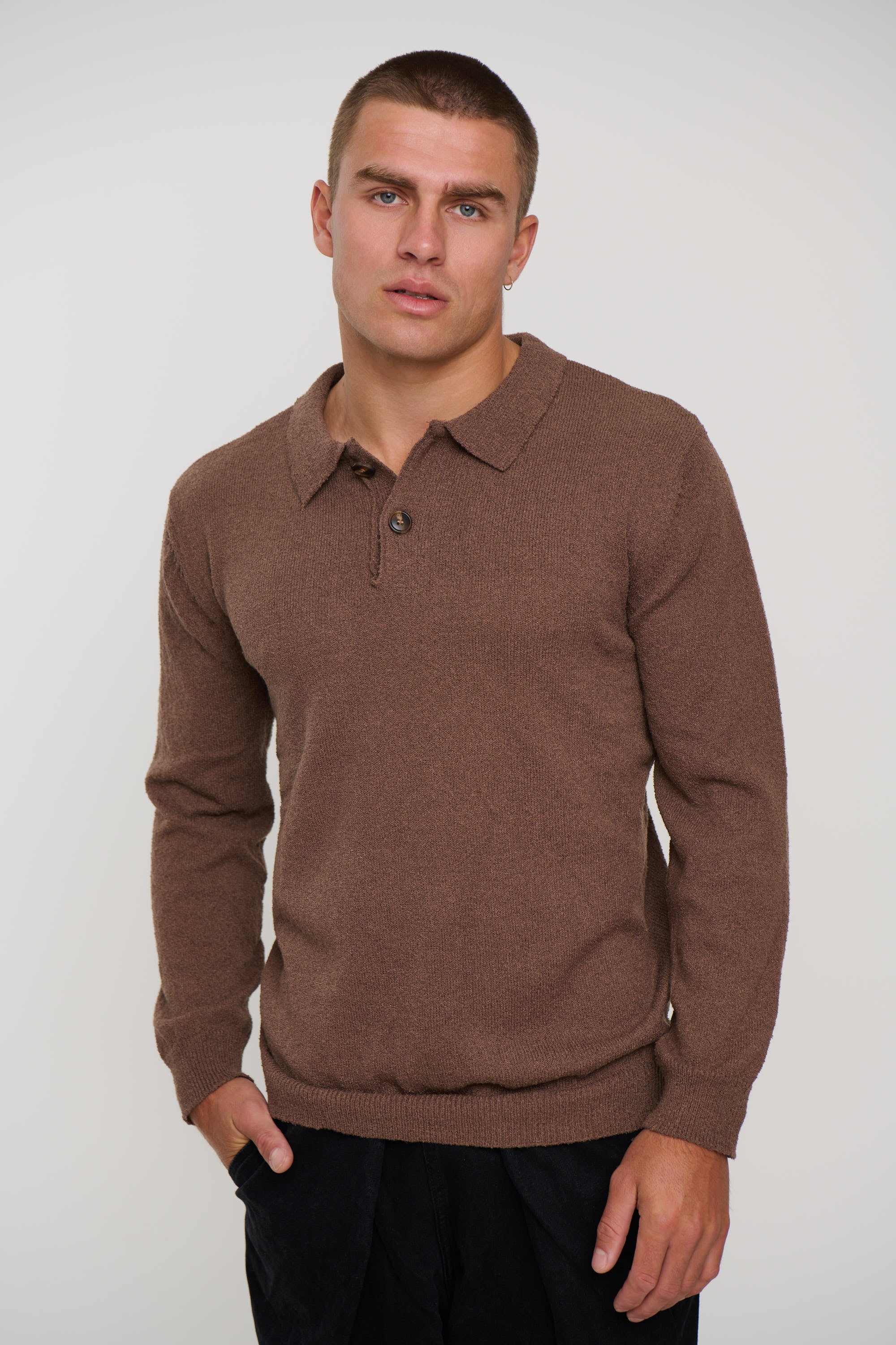 Combed Long Sleeve Polo Choc